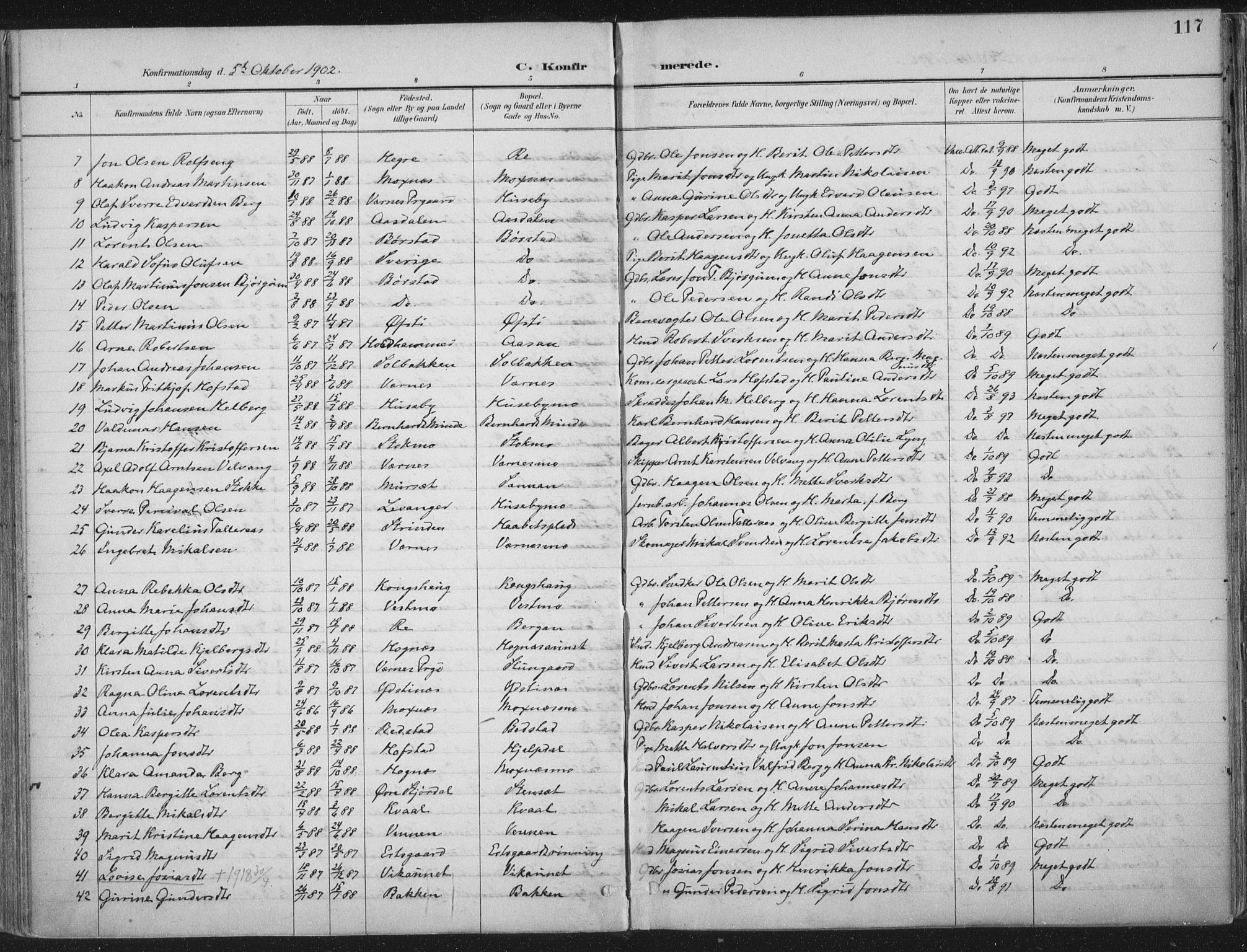 Ministerialprotokoller, klokkerbøker og fødselsregistre - Nord-Trøndelag, SAT/A-1458/709/L0082: Parish register (official) no. 709A22, 1896-1916, p. 117