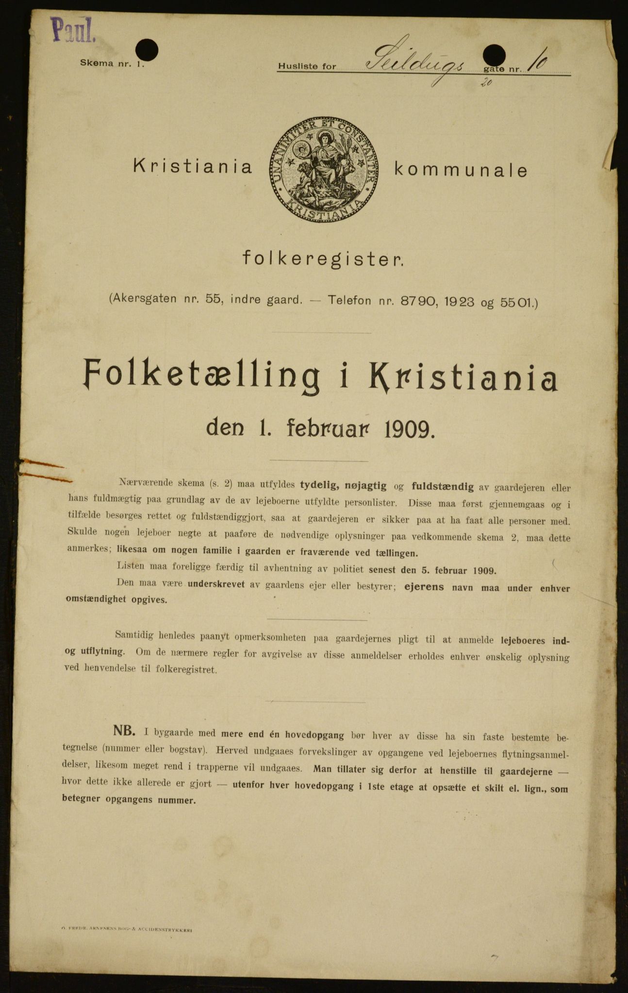 OBA, Municipal Census 1909 for Kristiania, 1909, p. 85556