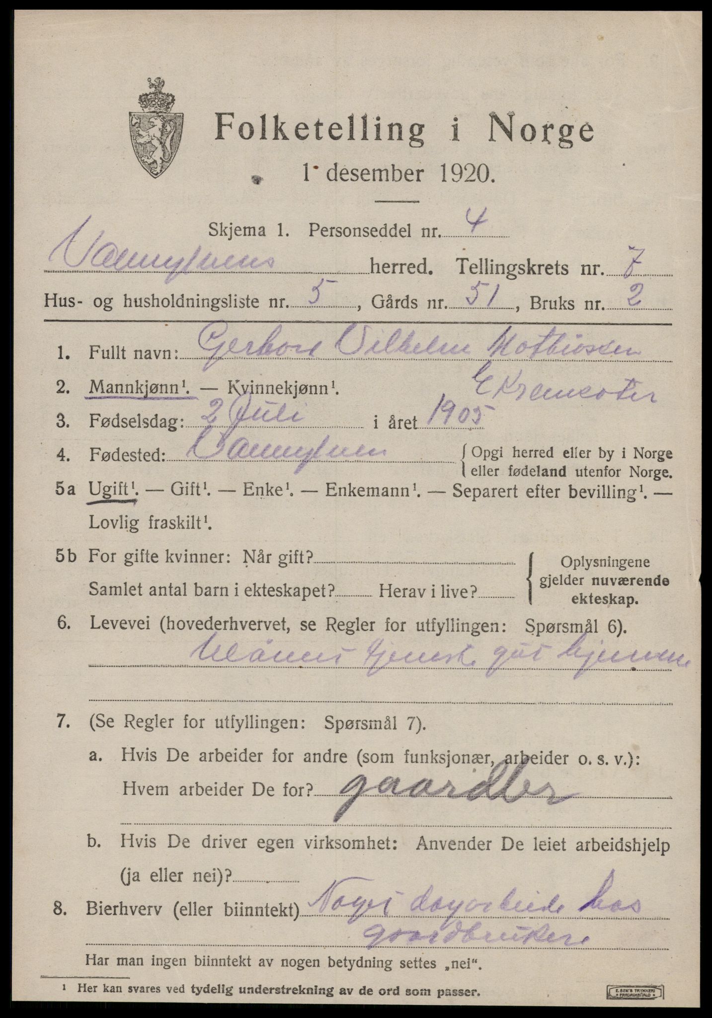 SAT, 1920 census for Vanylven, 1920, p. 4079