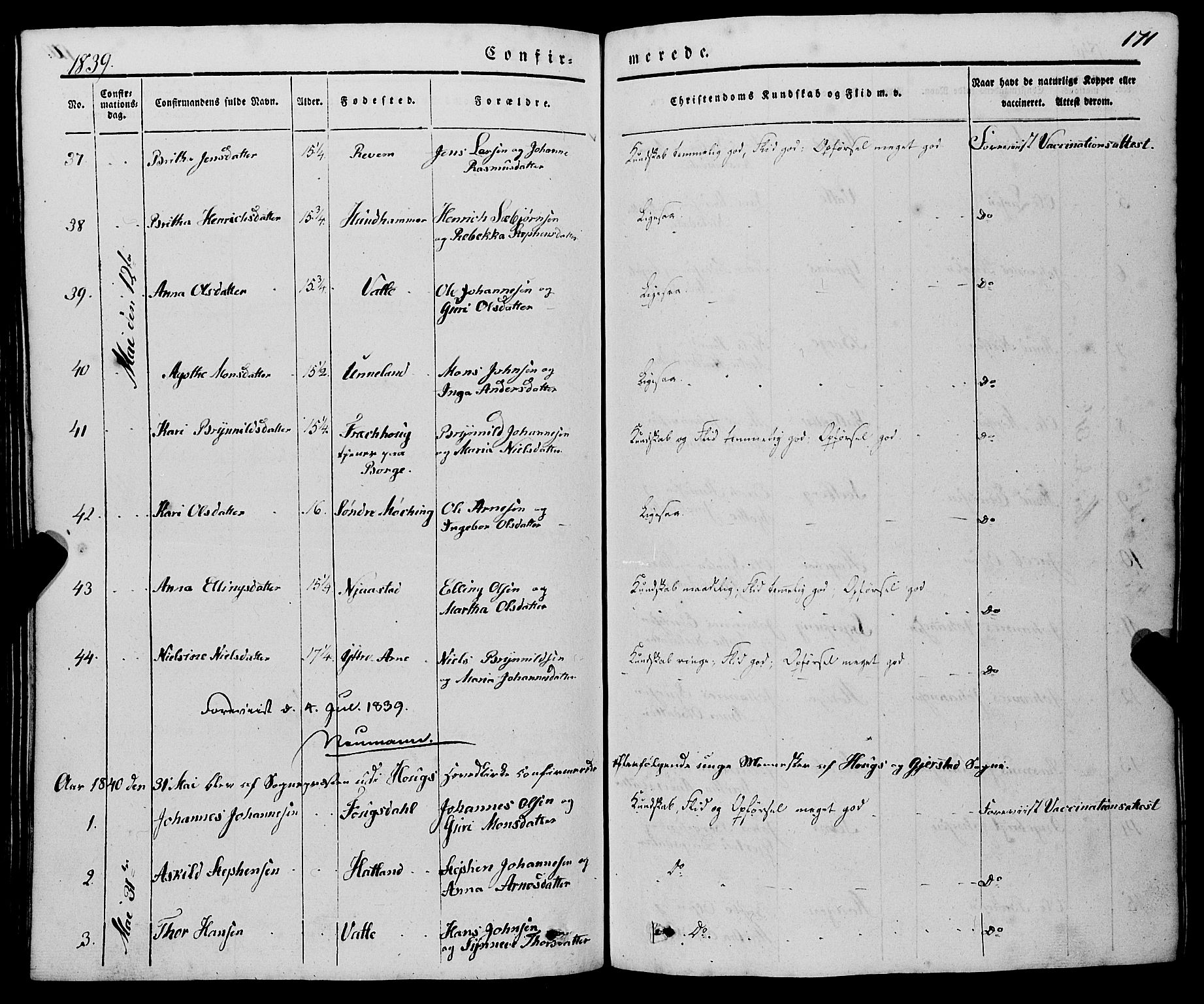 Haus sokneprestembete, AV/SAB-A-75601/H/Haa: Parish register (official) no. A 15, 1838-1847, p. 171