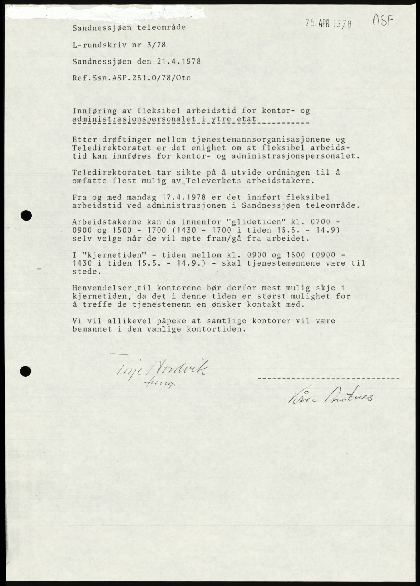 Televerket, Sandnessjøen teleområde, AV/SAT-A-5303/F/L0056: Lokale rundskriv (L-rundskriv), 1977-1995, p. 8
