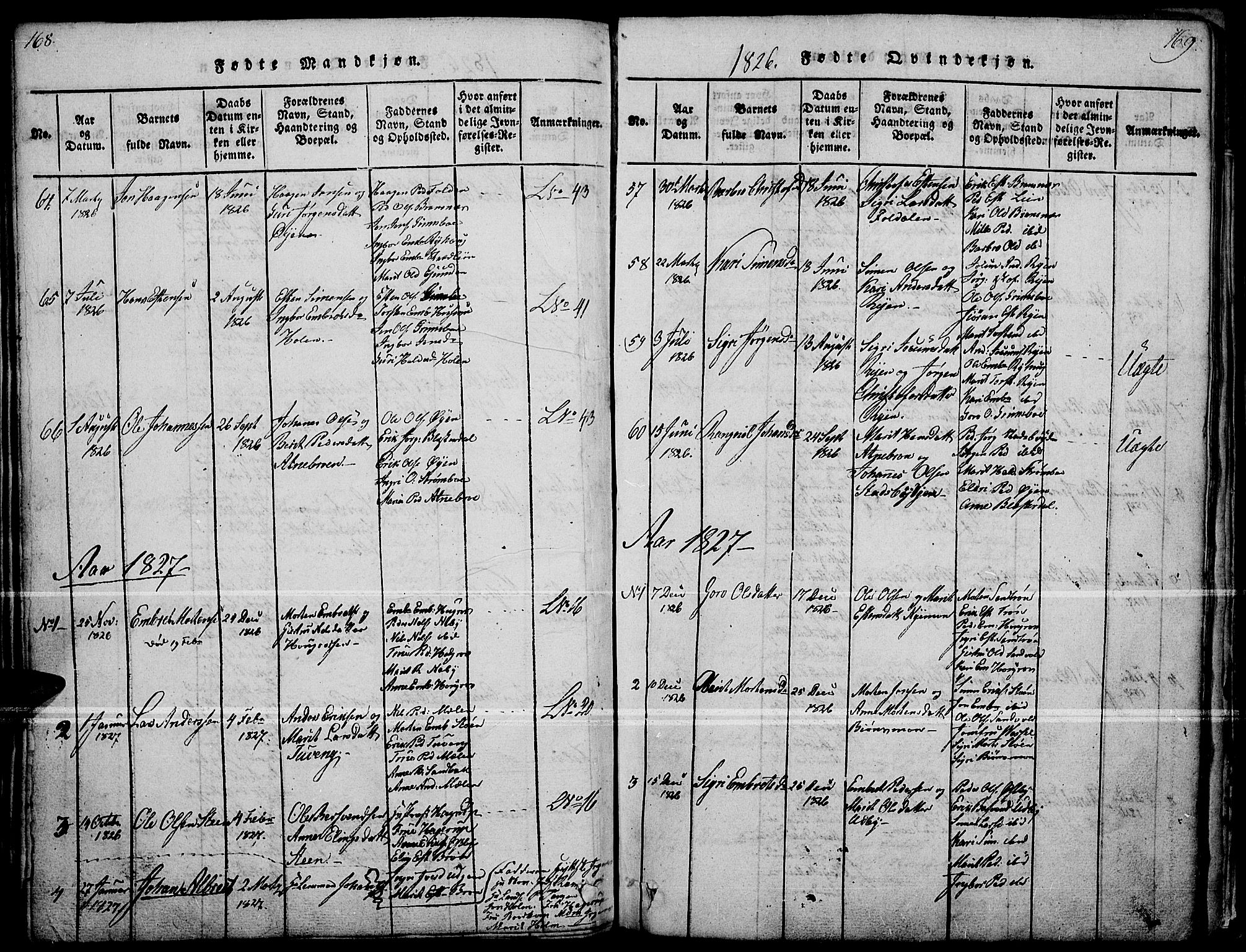 Tynset prestekontor, SAH/PREST-058/H/Ha/Haa/L0018: Parish register (official) no. 18, 1815-1829, p. 168-169