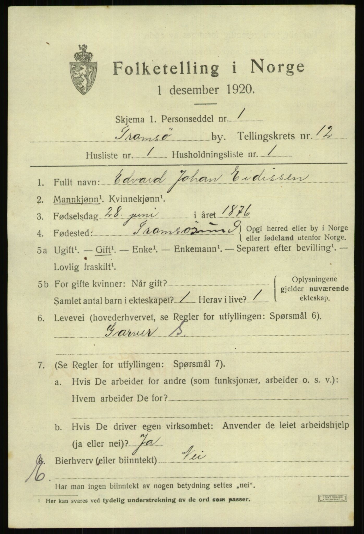 SATØ, 1920 census for Tromsø, 1920, p. 23496