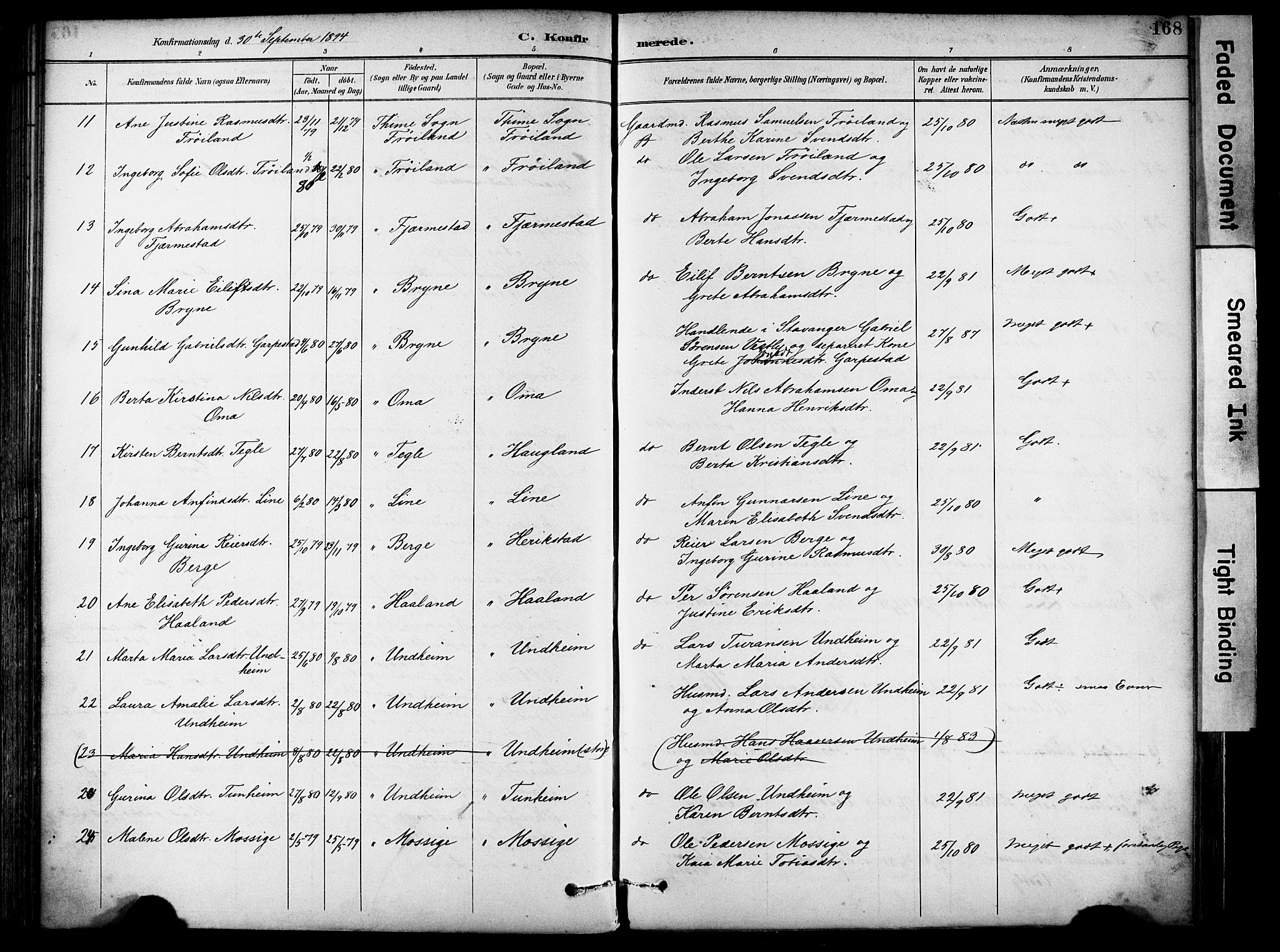 Lye sokneprestkontor, AV/SAST-A-101794/001/30BA/L0011: Parish register (official) no. A 9, 1893-1903, p. 168