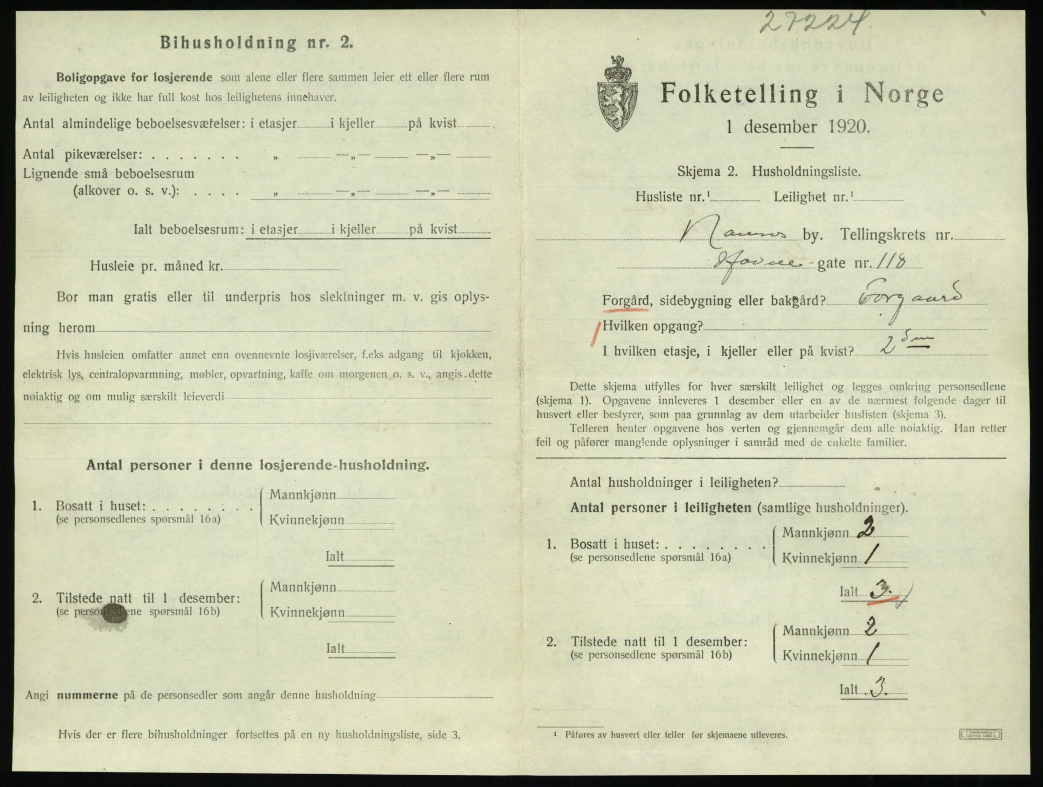 SAT, 1920 census for Namsos, 1920, p. 823