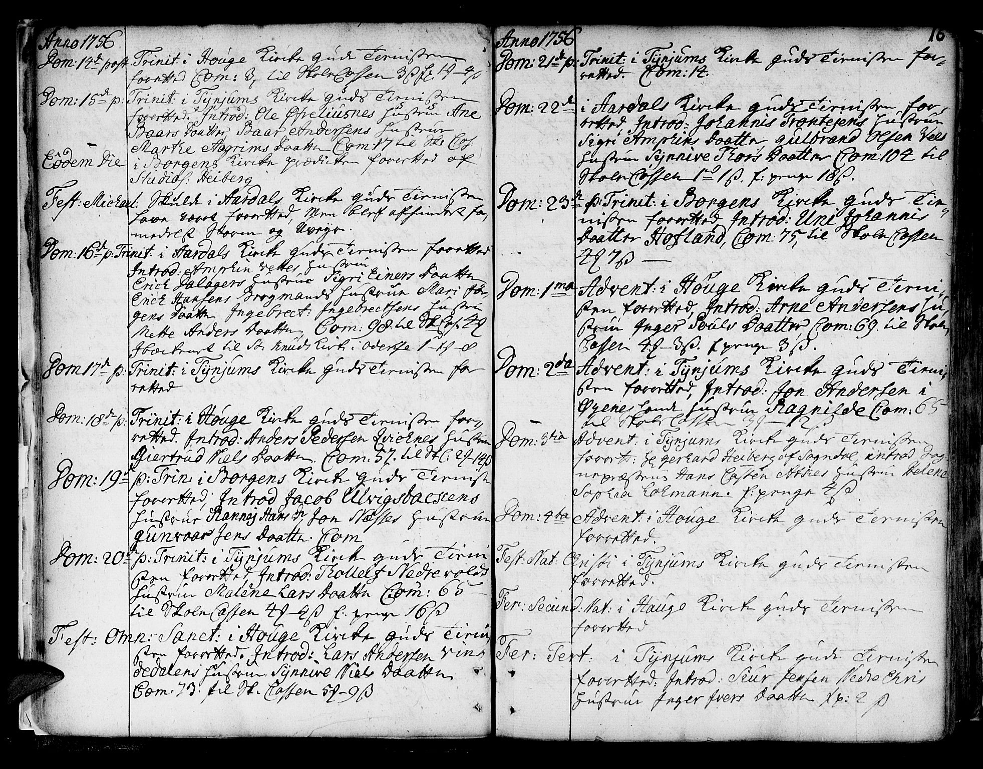 Lærdal sokneprestembete, SAB/A-81201: Parish register (official) no. A 2, 1752-1782, p. 16