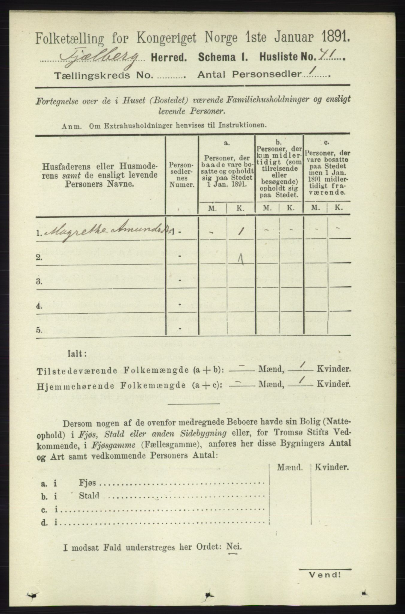 RA, 1891 census for 1213 Fjelberg, 1891, p. 499