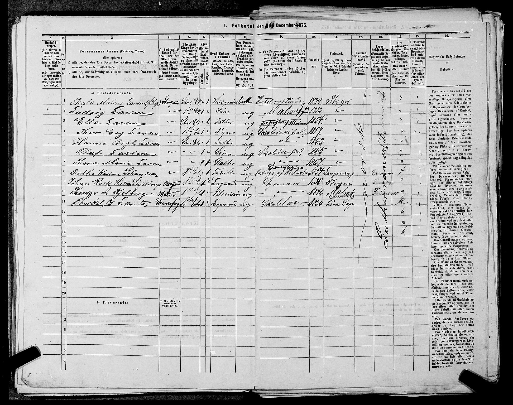 SAST, 1875 census for 1103 Stavanger, 1875, p. 52