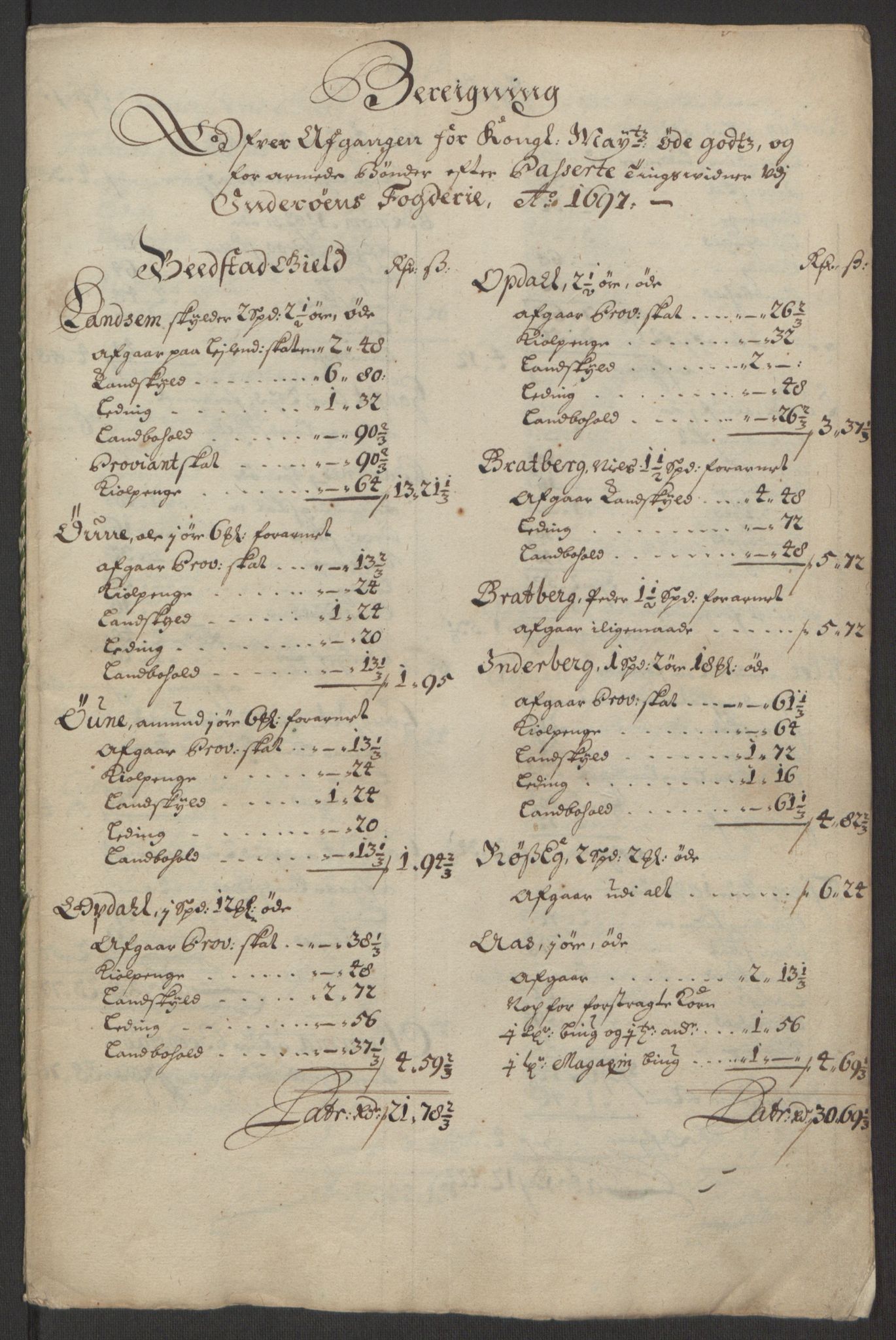 Rentekammeret inntil 1814, Reviderte regnskaper, Fogderegnskap, RA/EA-4092/R63/L4309: Fogderegnskap Inderøy, 1695-1697, p. 532
