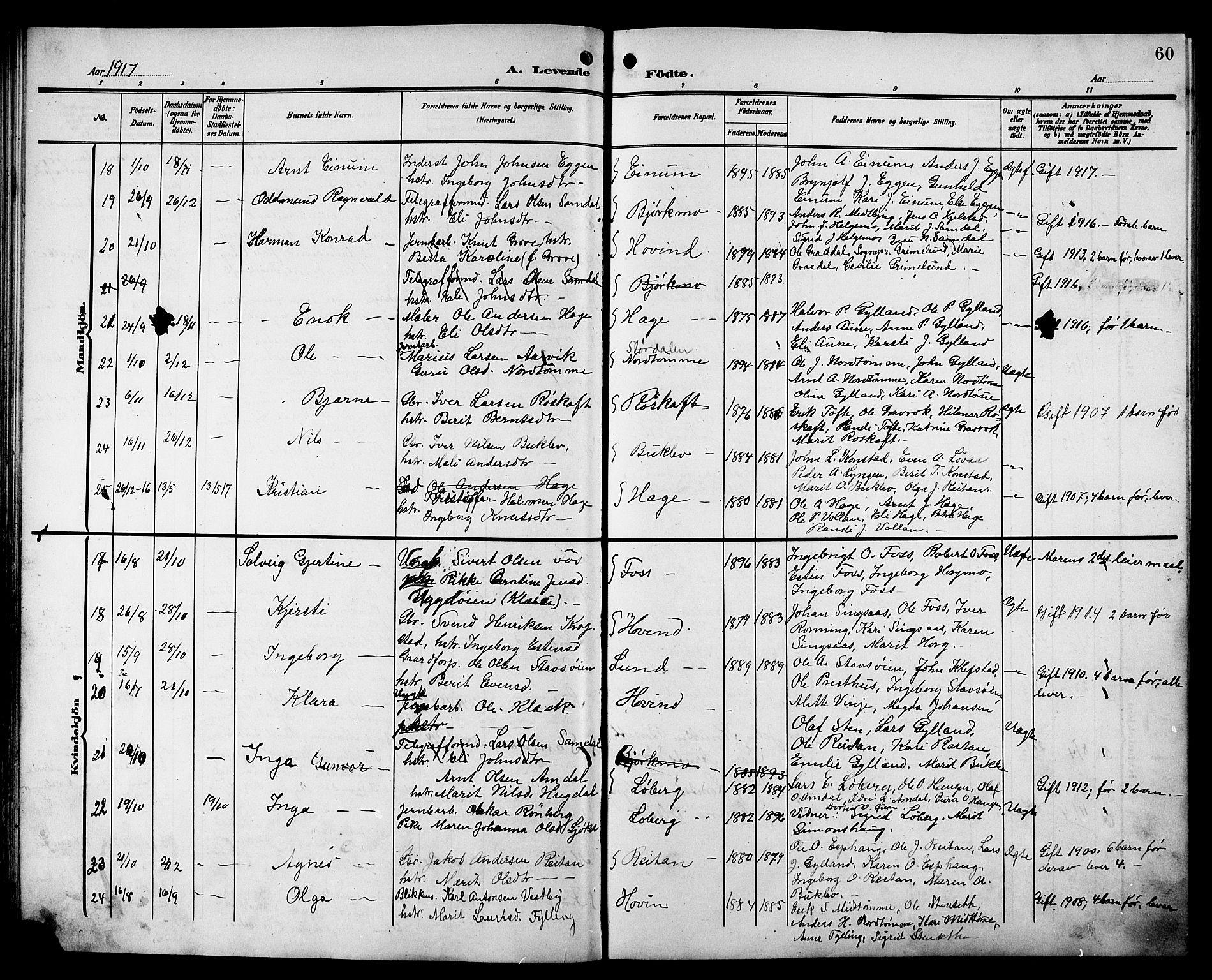 Ministerialprotokoller, klokkerbøker og fødselsregistre - Sør-Trøndelag, SAT/A-1456/692/L1112: Parish register (copy) no. 692C07, 1904-1918, p. 60