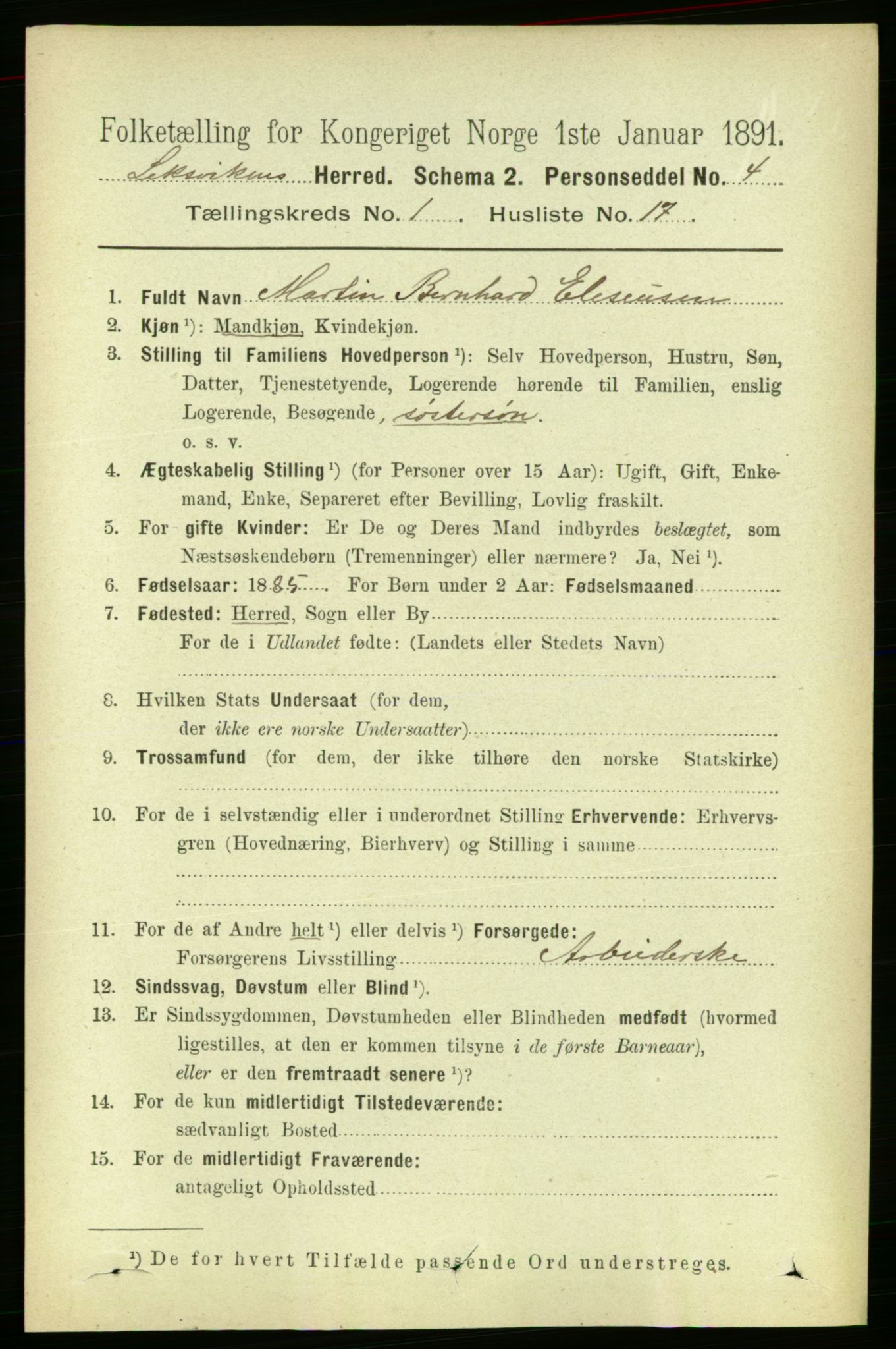 RA, 1891 census for 1718 Leksvik, 1891, p. 218