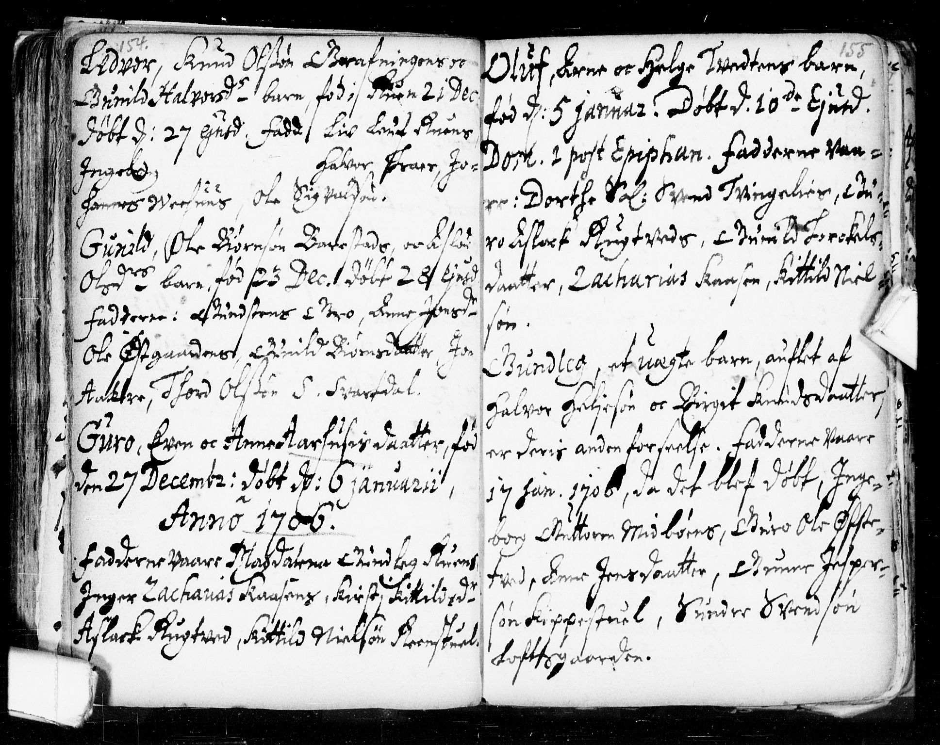 Seljord kirkebøker, AV/SAKO-A-20/F/Fa/L0002: Parish register (official) no. I 2, 1689-1713, p. 154-155