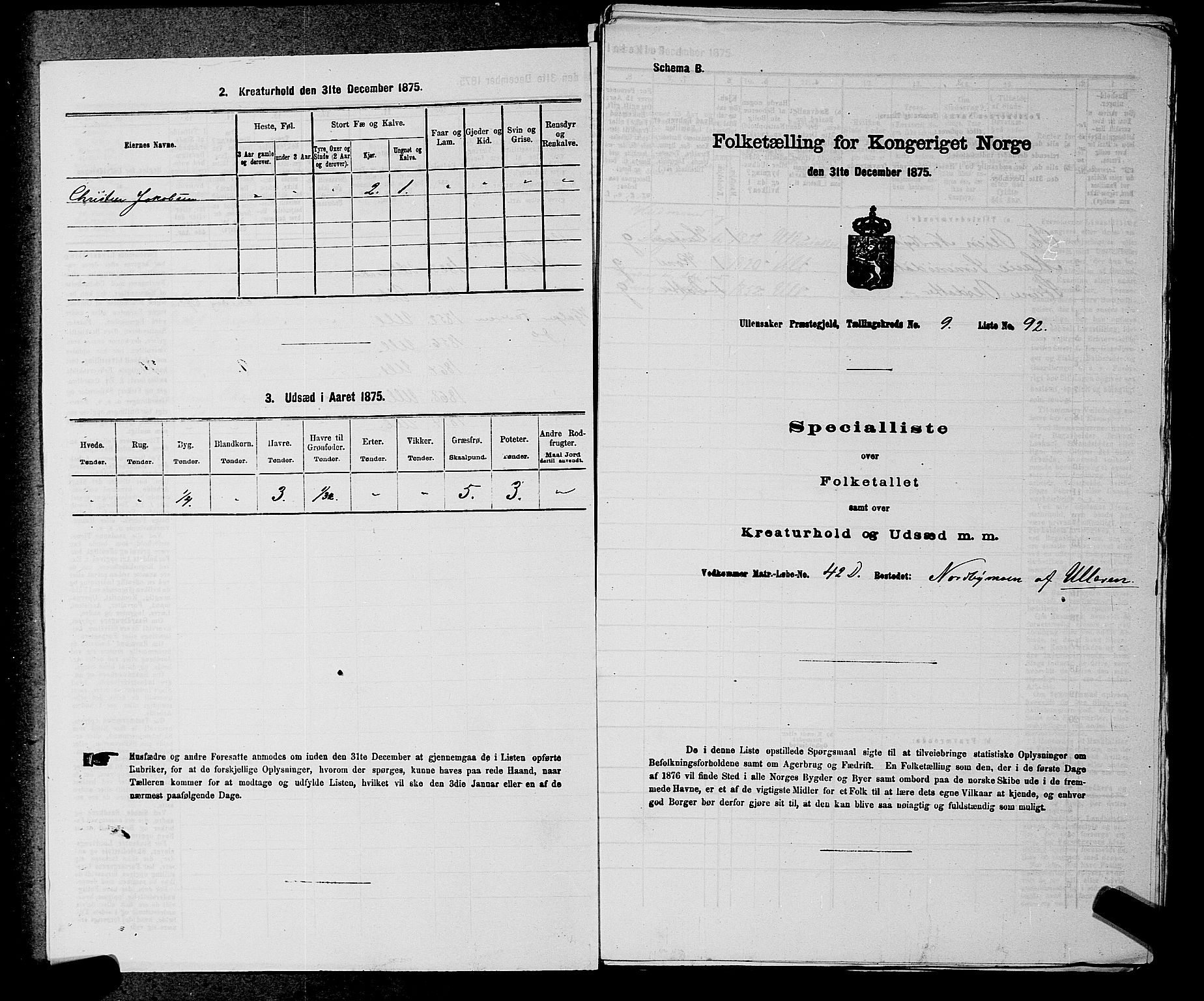 RA, 1875 census for 0235P Ullensaker, 1875, p. 1247