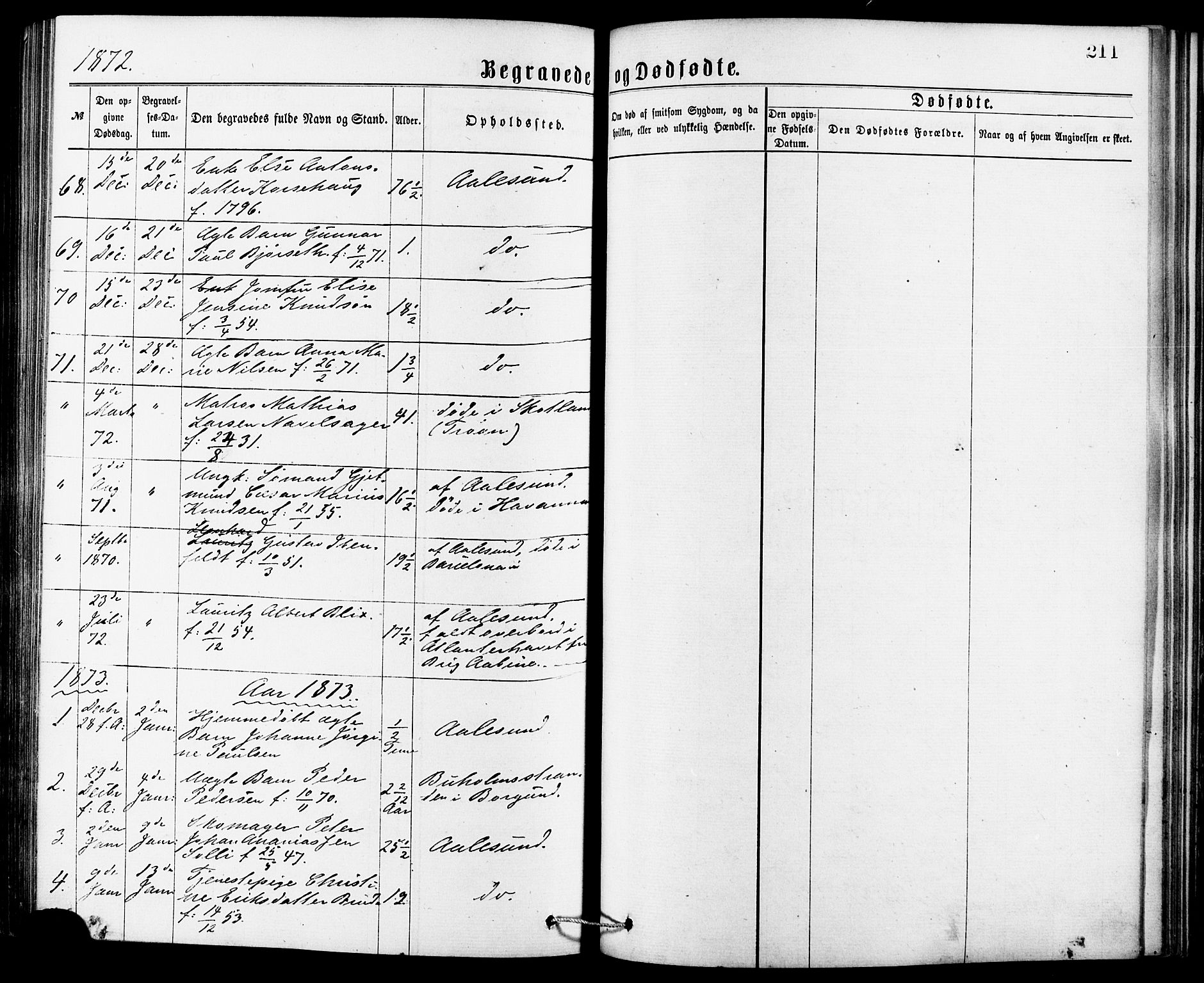 Ministerialprotokoller, klokkerbøker og fødselsregistre - Møre og Romsdal, SAT/A-1454/529/L0453: Parish register (official) no. 529A03, 1872-1877, p. 211