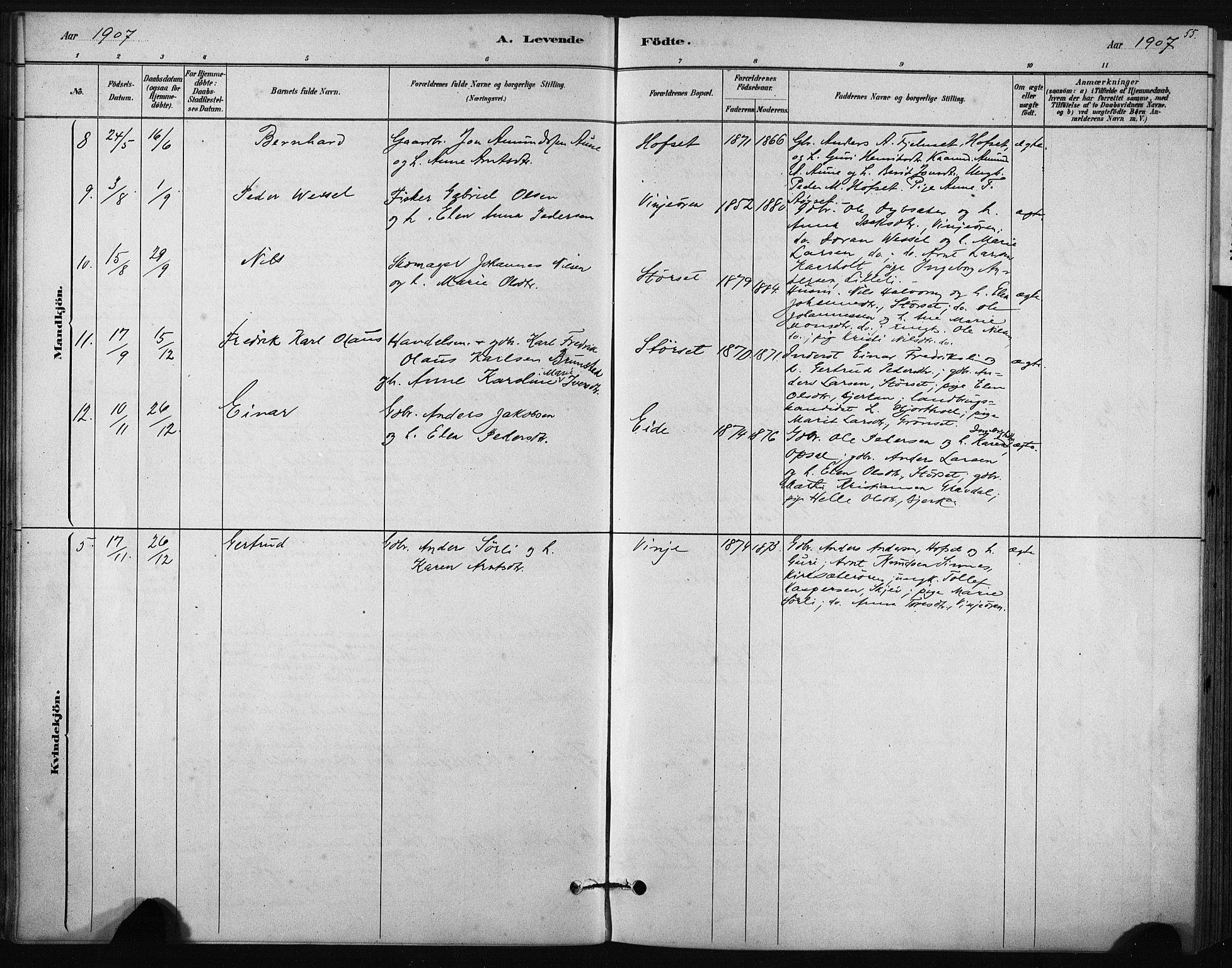Ministerialprotokoller, klokkerbøker og fødselsregistre - Sør-Trøndelag, SAT/A-1456/631/L0512: Parish register (official) no. 631A01, 1879-1912, p. 55