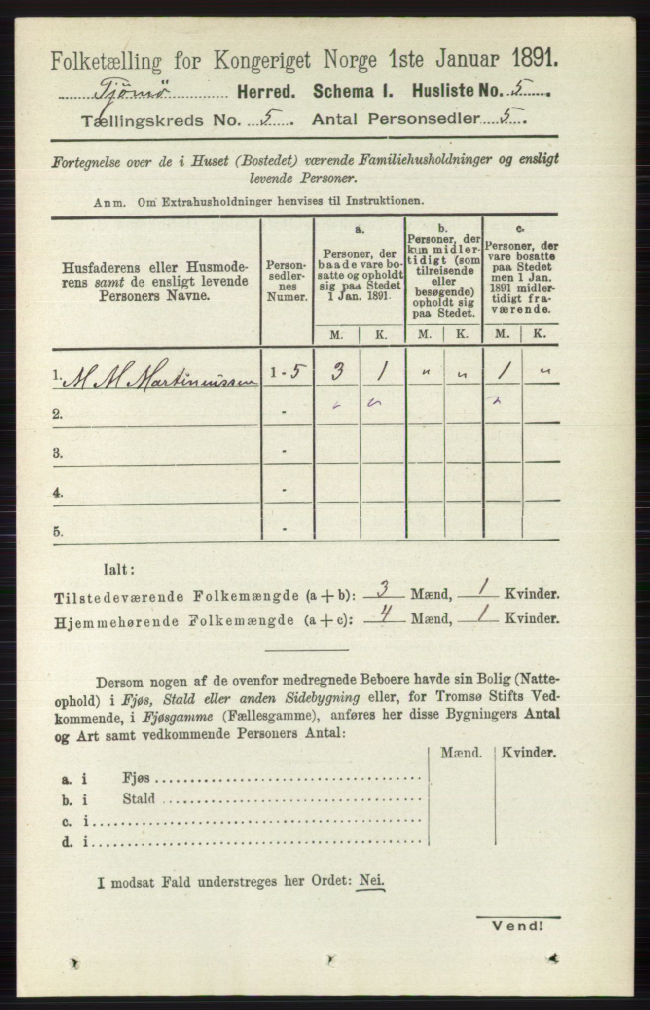 RA, 1891 census for 0723 Tjøme, 1891, p. 1605