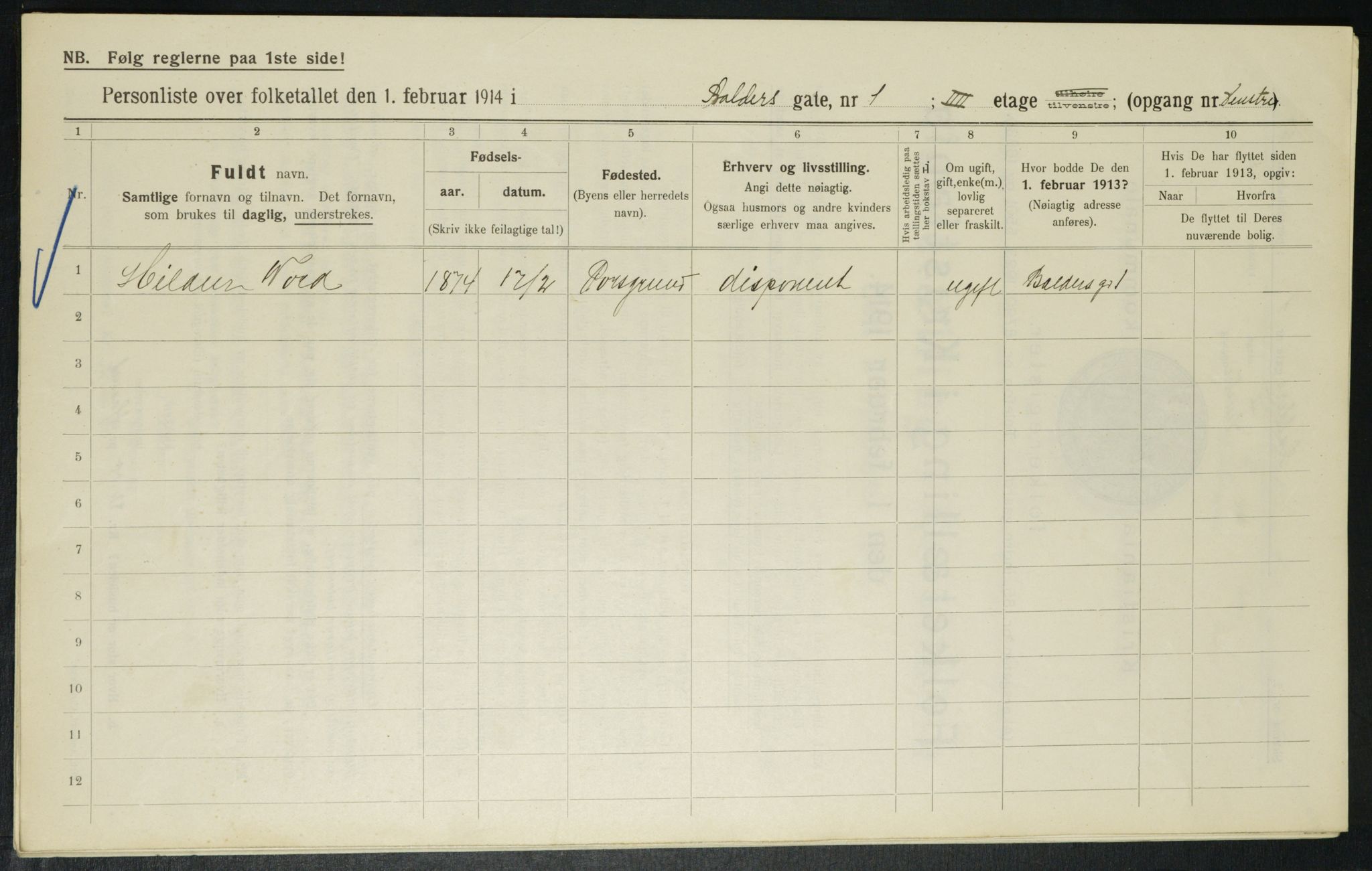 OBA, Municipal Census 1914 for Kristiania, 1914, p. 3060