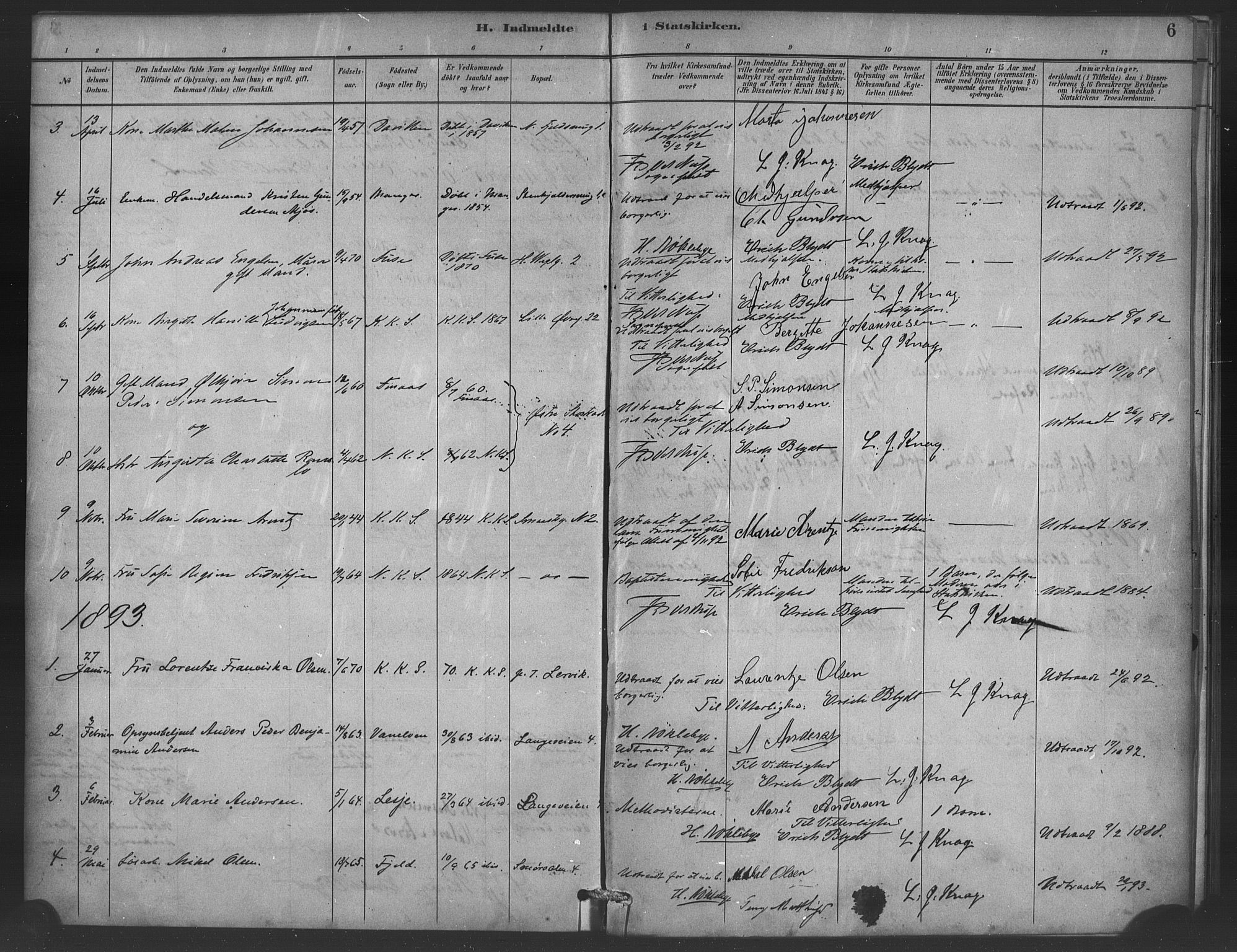 Korskirken sokneprestembete, SAB/A-76101/H/Haa/L0052: Parish register (official) no. G 2, 1887-1899, p. 6