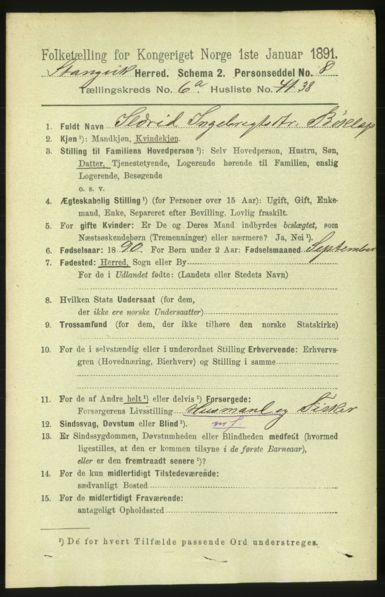 RA, 1891 census for 1564 Stangvik, 1891, p. 2927