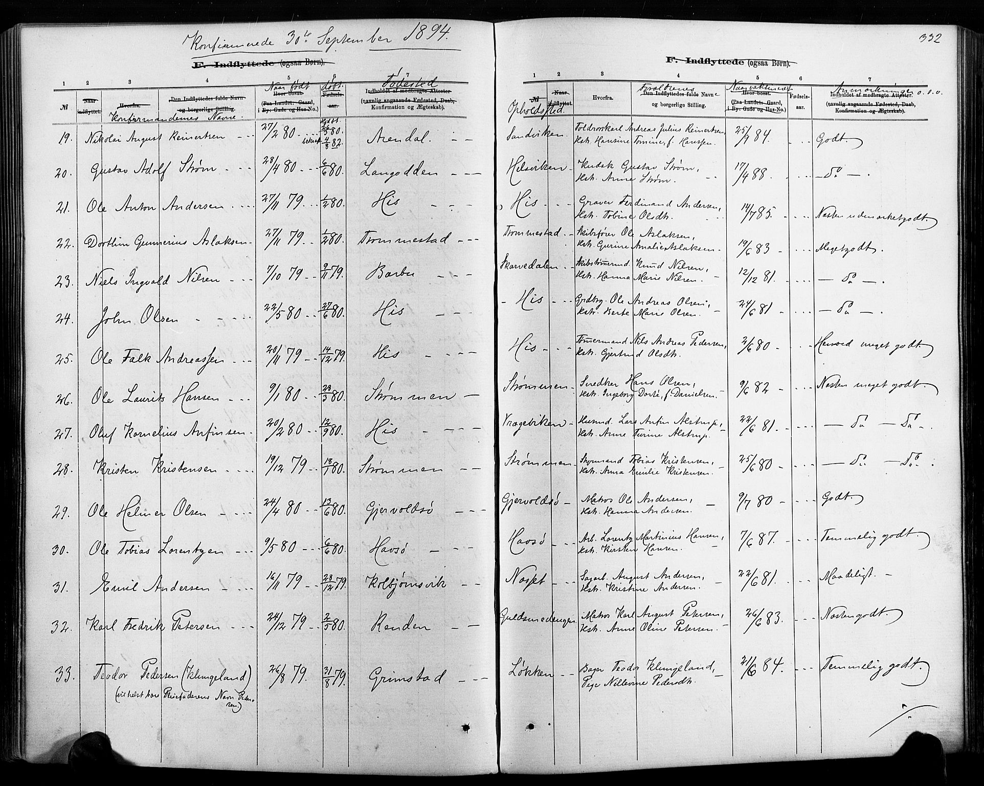 Hisøy sokneprestkontor, AV/SAK-1111-0020/F/Fa/L0003: Parish register (official) no. A 3, 1881-1894, p. 332