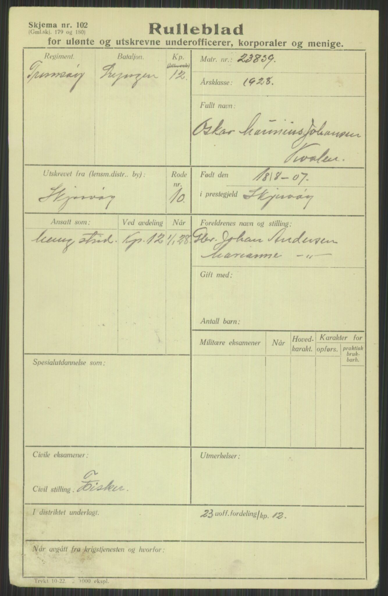 Forsvaret, Troms infanteriregiment nr. 16, AV/RA-RAFA-3146/P/Pa/L0013/0003: Rulleblad / Rulleblad for regimentets menige mannskaper, årsklasse 1928, 1928, p. 435