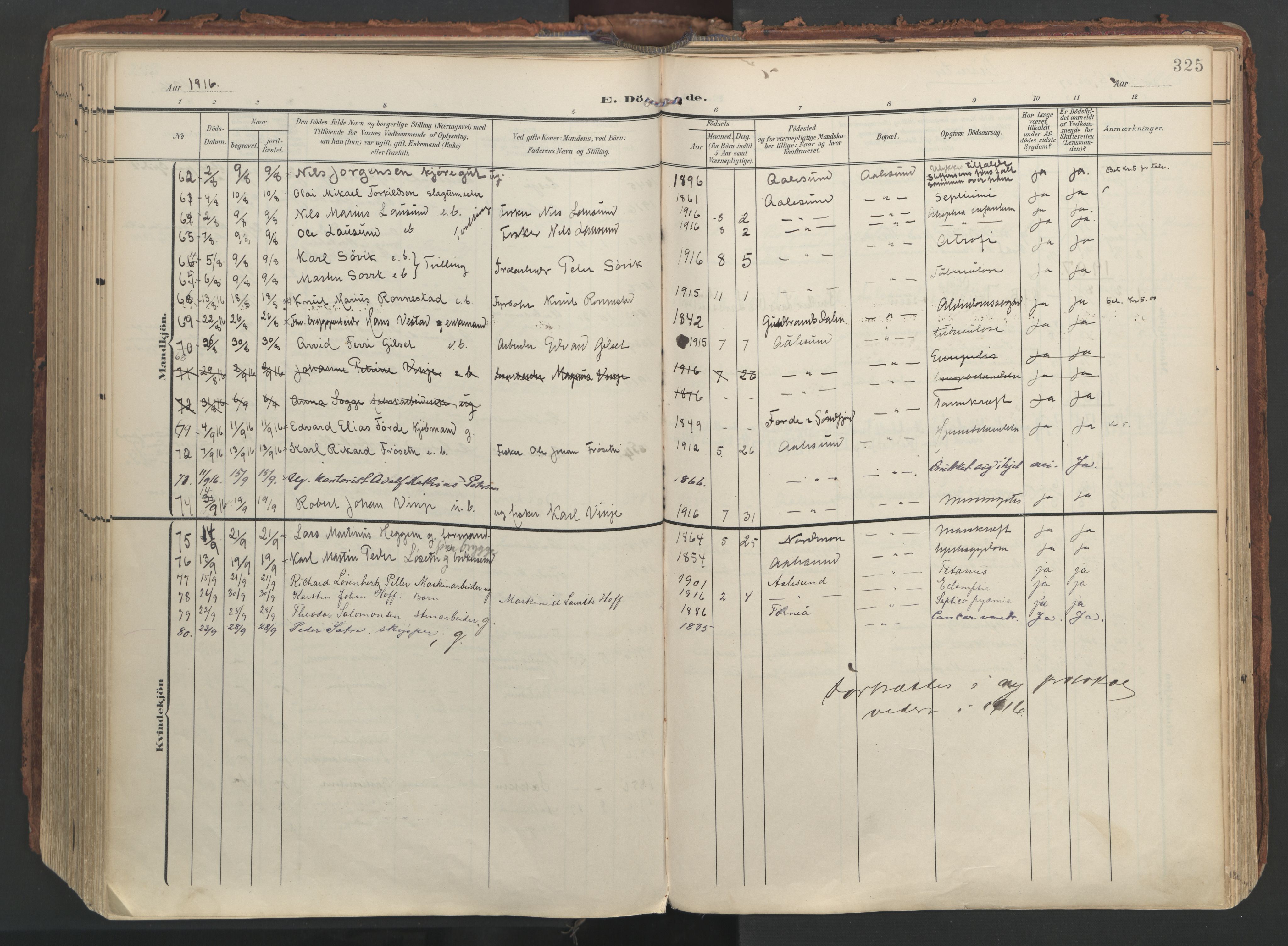 Ministerialprotokoller, klokkerbøker og fødselsregistre - Møre og Romsdal, AV/SAT-A-1454/529/L0459: Parish register (official) no. 529A09, 1904-1917, p. 325