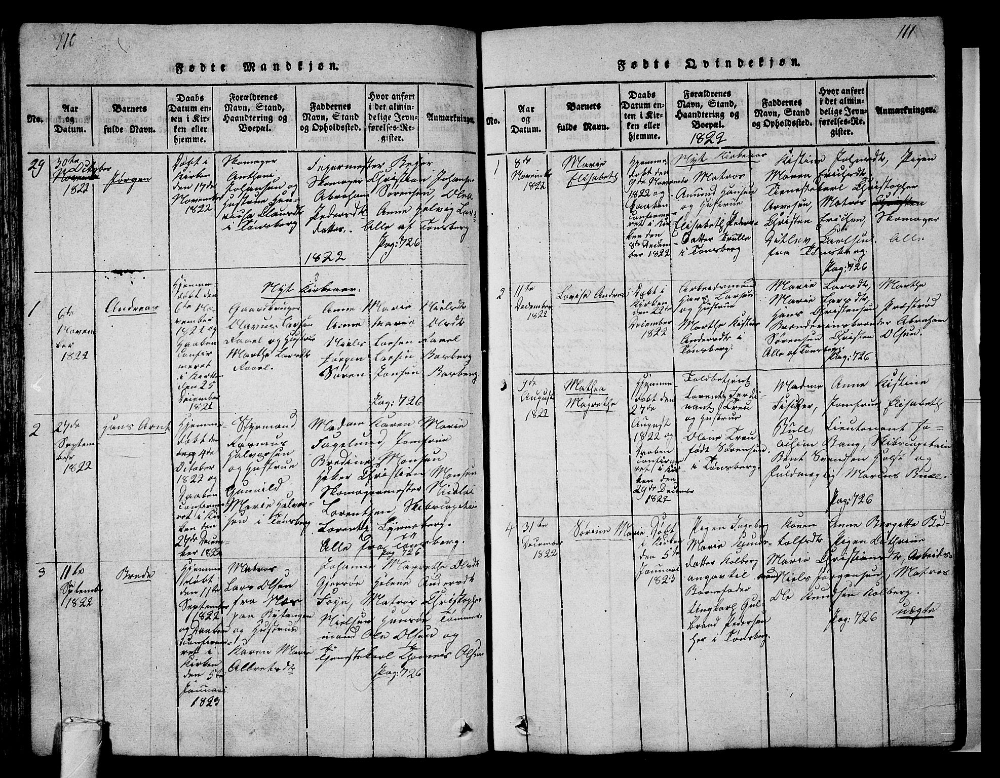 Tønsberg kirkebøker, AV/SAKO-A-330/G/Ga/L0001: Parish register (copy) no. 1, 1813-1826, p. 110-111