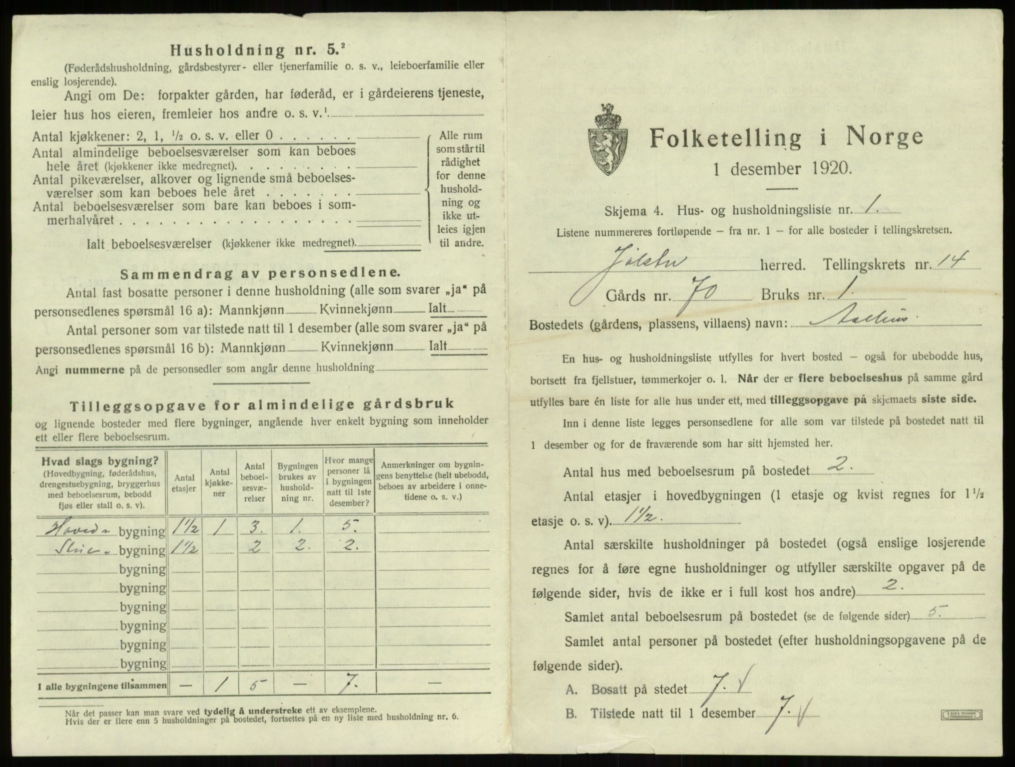 SAB, 1920 census for Jølster, 1920, p. 918