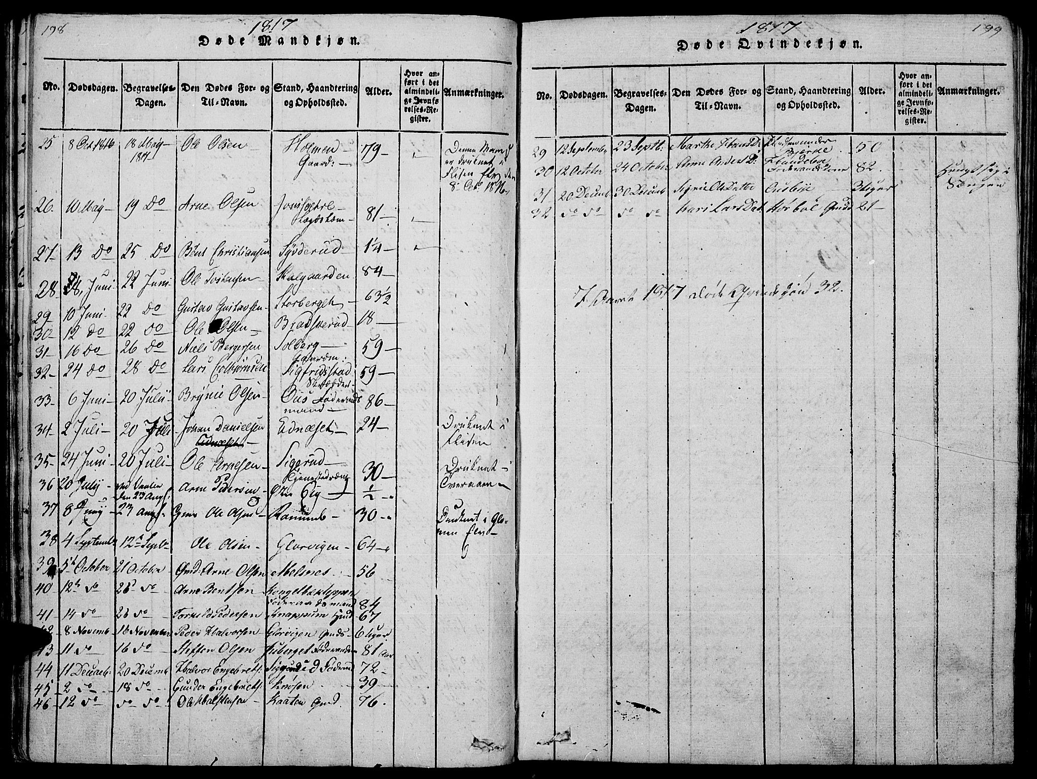 Hof prestekontor, AV/SAH-PREST-038/H/Ha/Haa/L0005: Parish register (official) no. 5, 1816-1822, p. 198-199