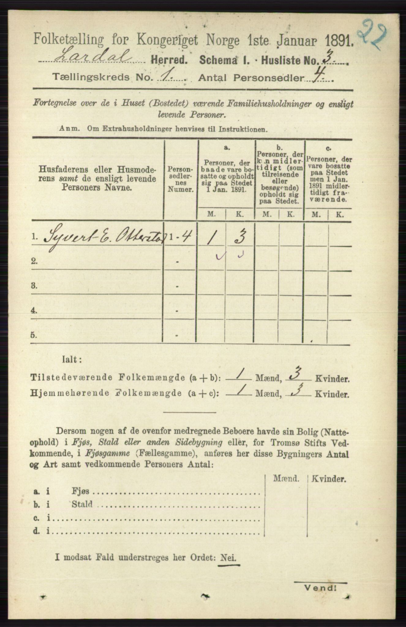 RA, 1891 census for 0728 Lardal, 1891, p. 25