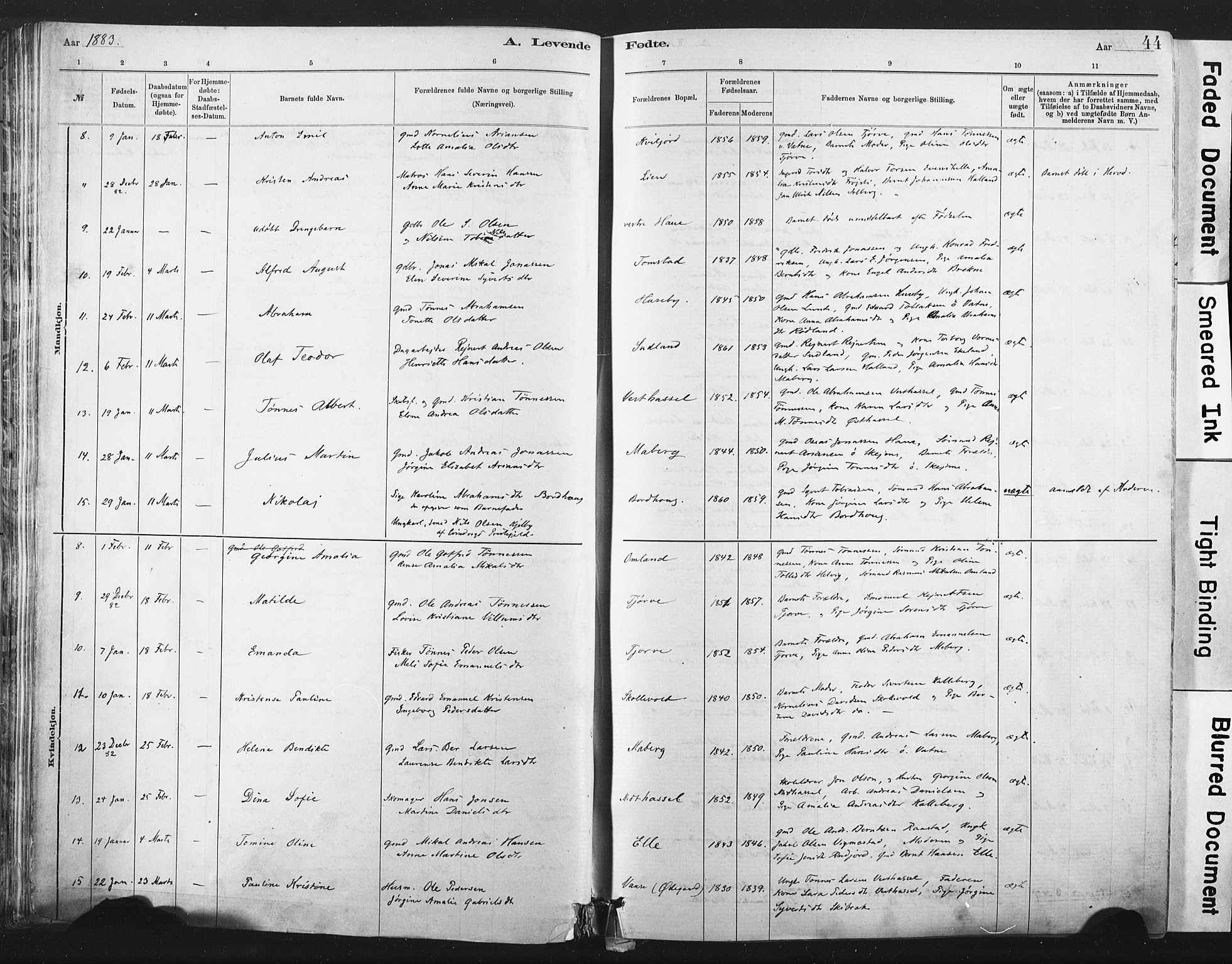 Lista sokneprestkontor, AV/SAK-1111-0027/F/Fa/L0012: Parish register (official) no. A 12, 1879-1903, p. 44