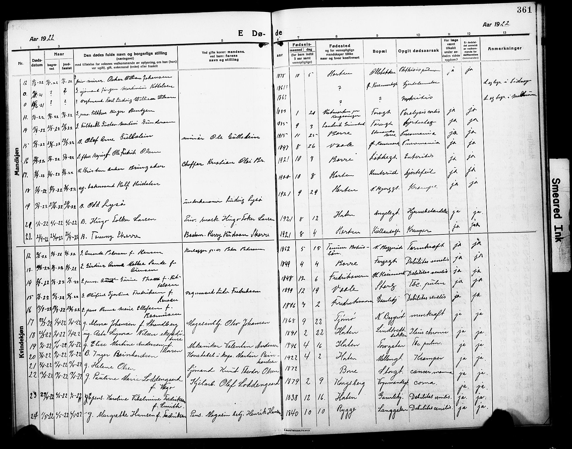 Horten kirkebøker, AV/SAKO-A-348/G/Ga/L0008: Parish register (copy) no. 8, 1916-1926, p. 361