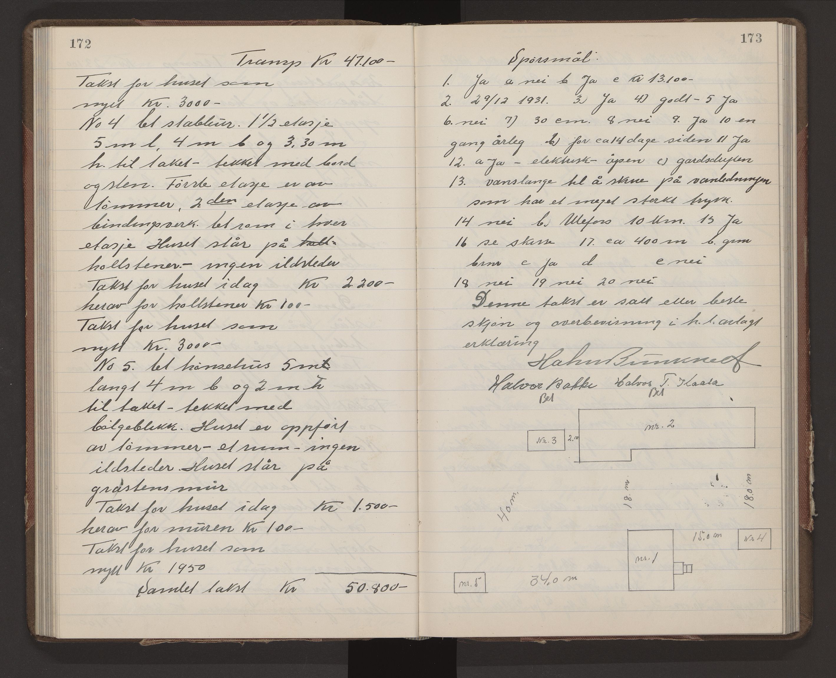 Sauherad lensmannskontor, AV/SAKO-A-571/Y/Yb/Yba/L0008: Branntakstprotokoll, 1952-1955, p. 172-173