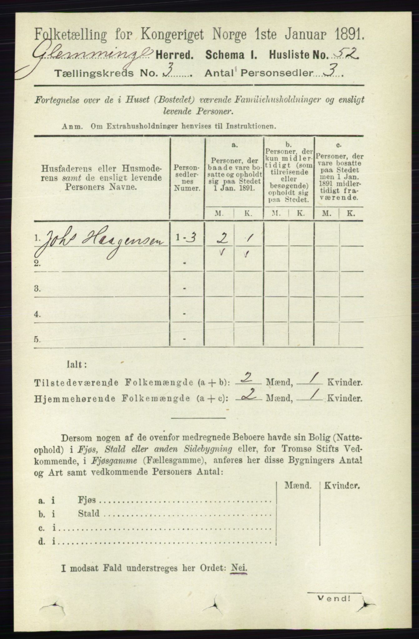 RA, 1891 census for 0132 Glemmen, 1891, p. 1843