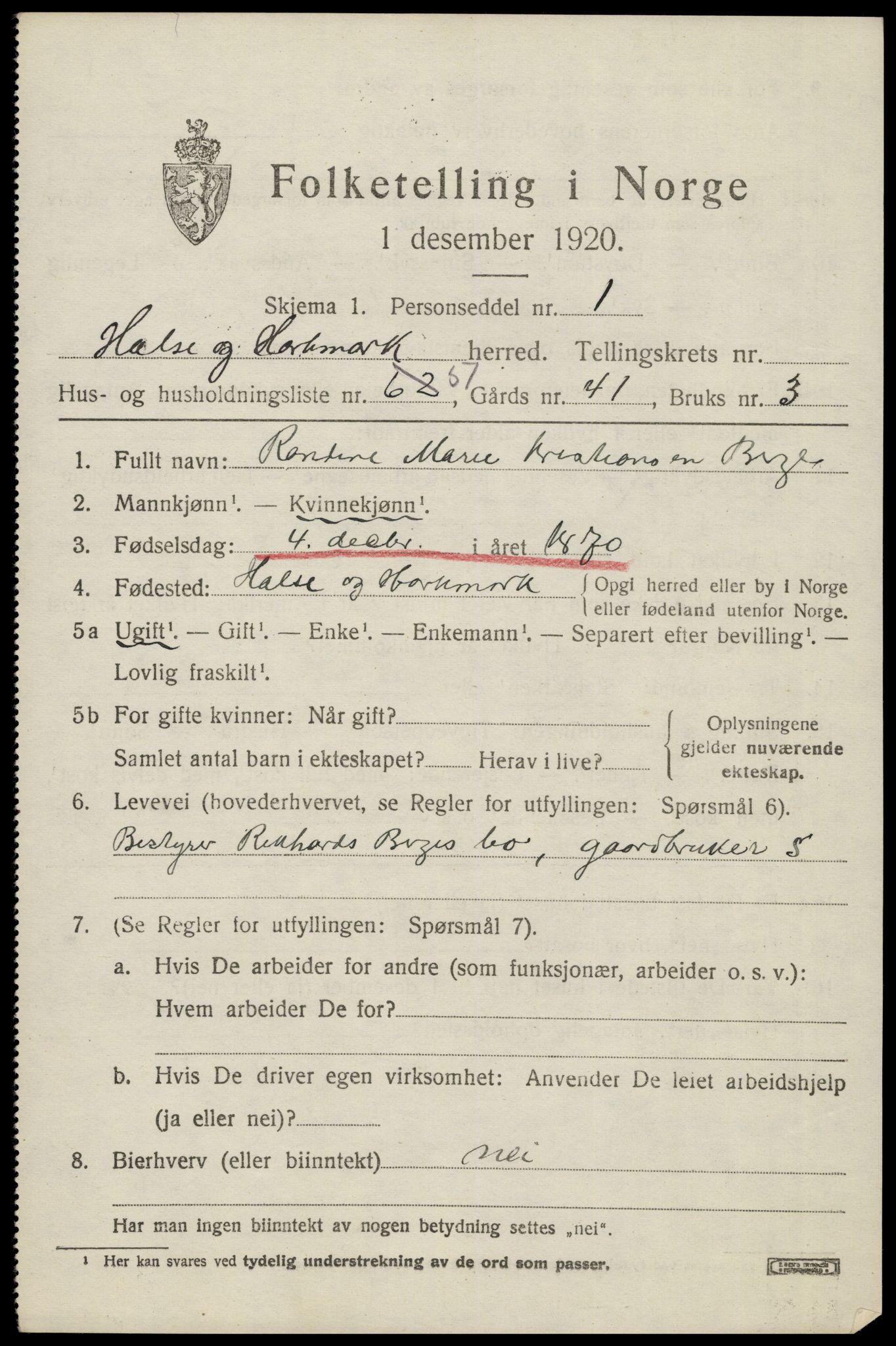 SAK, 1920 census for Halse og Harkmark, 1920, p. 4241