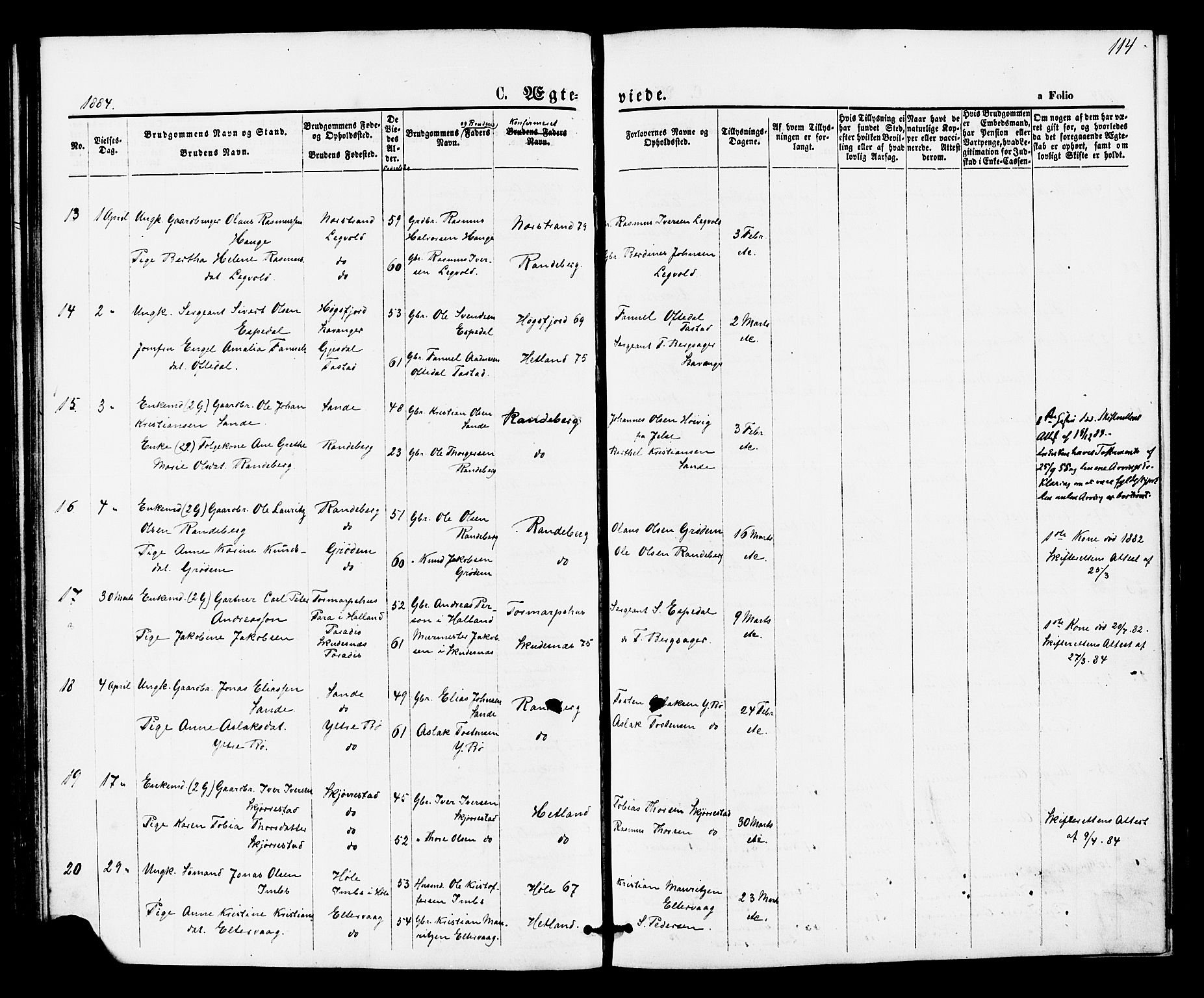 Hetland sokneprestkontor, AV/SAST-A-101826/30/30BA/L0005: Parish register (official) no. A 5, 1869-1884, p. 114