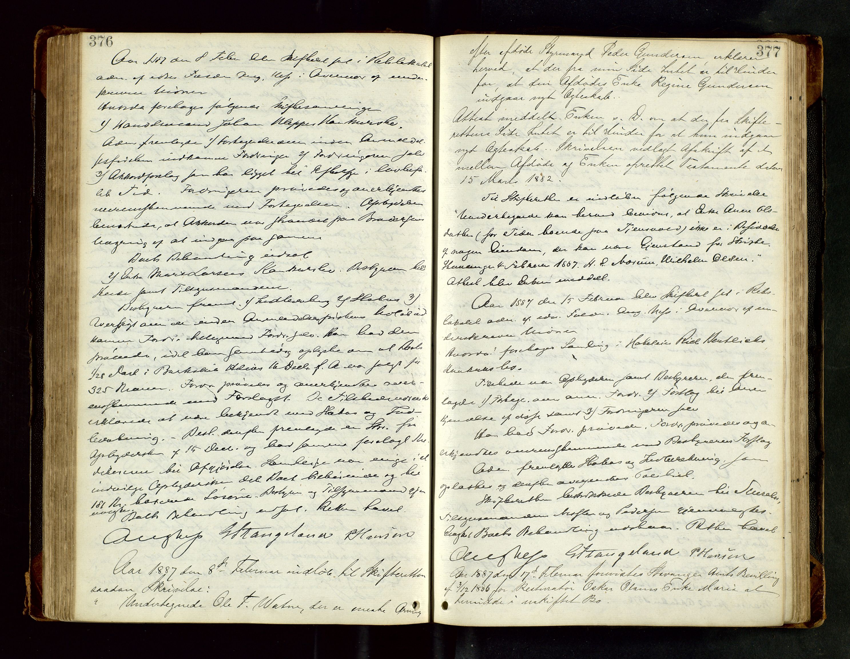 Stavanger byfogd, AV/SAST-A-101408/001/5/50/503BB/L0017: Skifteforhandlingsprotokoll, 1883-1889, p. 376-377