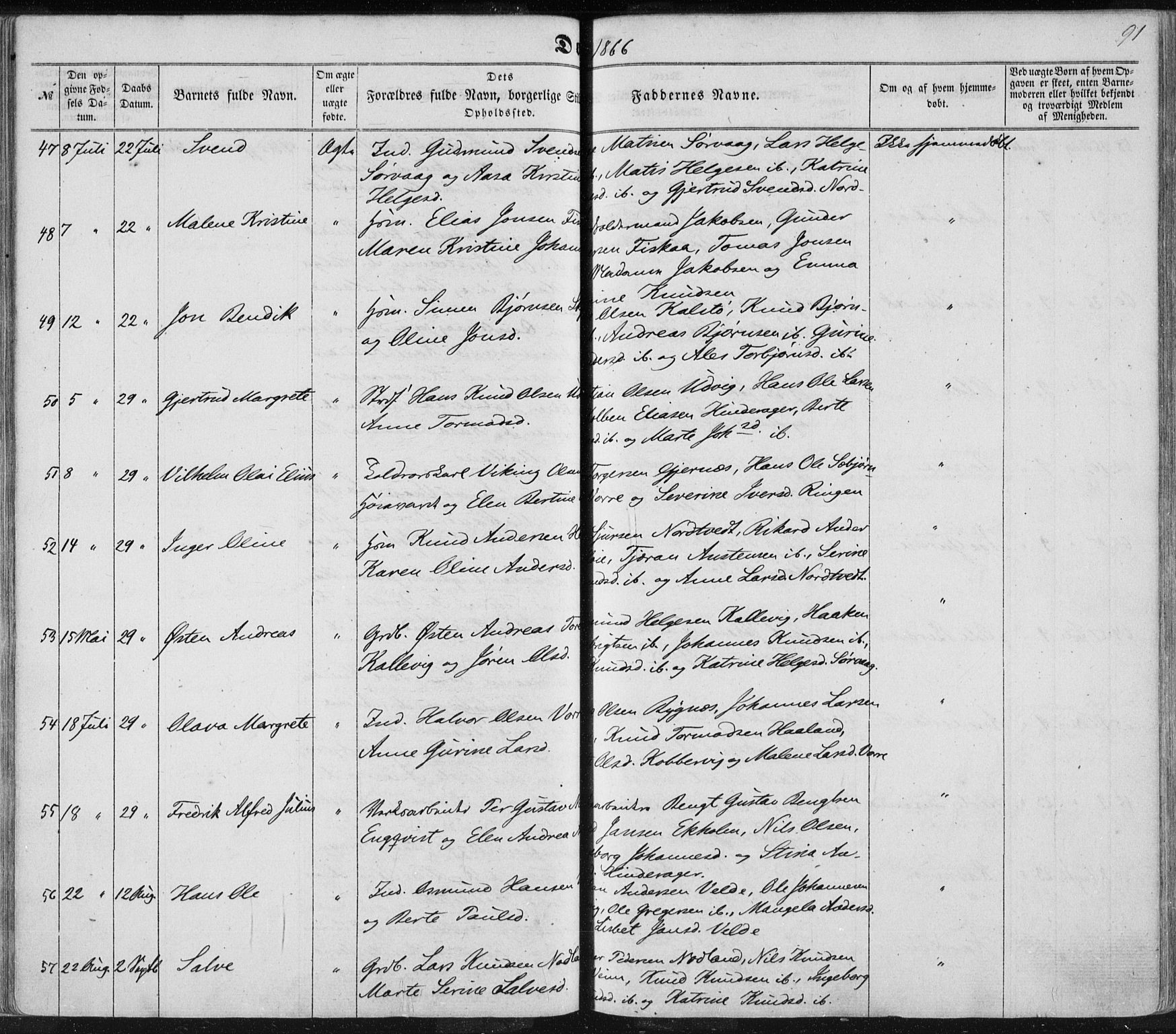Avaldsnes sokneprestkontor, AV/SAST-A -101851/H/Ha/Haa/L0010: Parish register (official) no. A 10, 1857-1876, p. 91