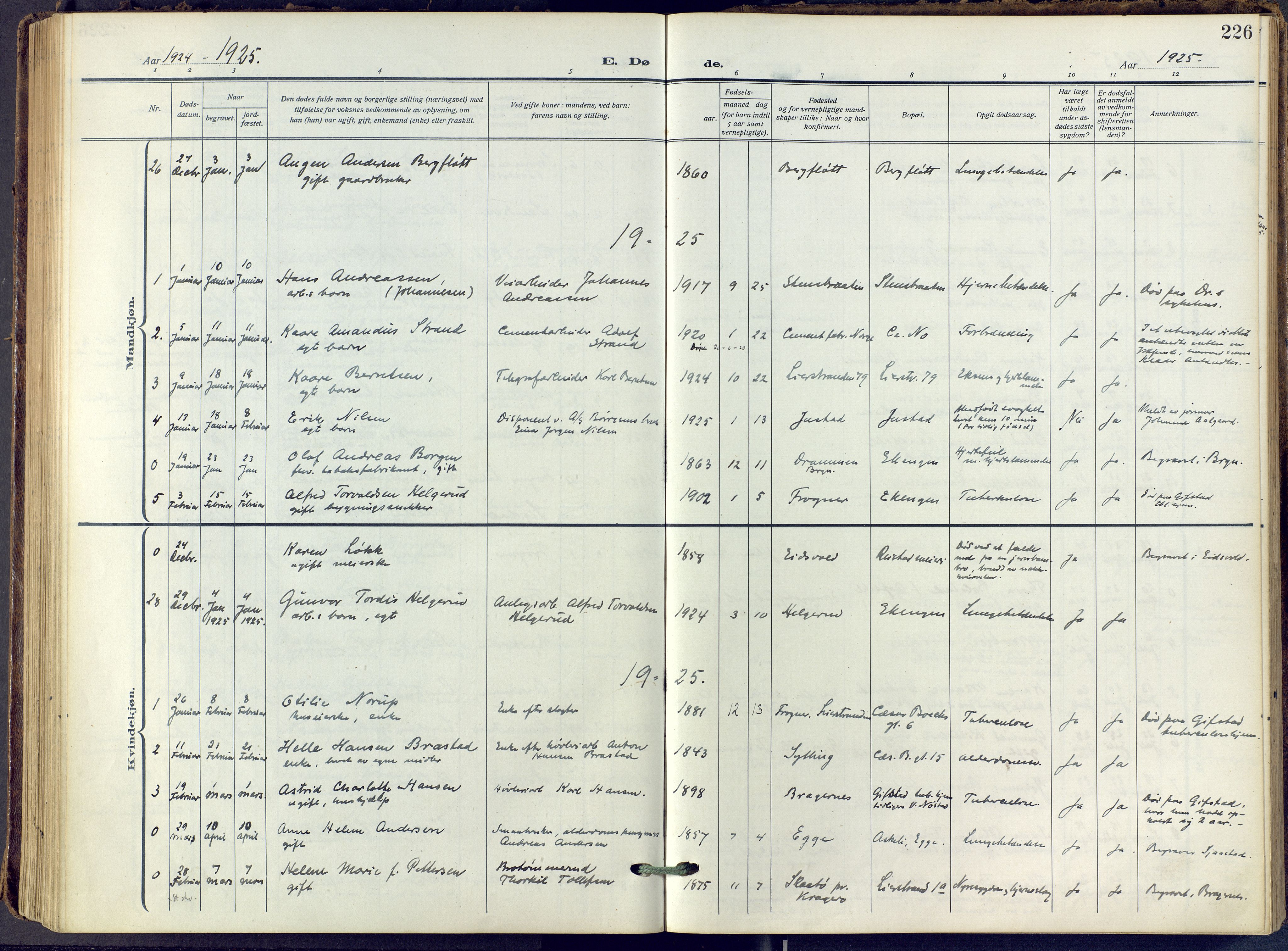 Lier kirkebøker, SAKO/A-230/F/Fa/L0019: Parish register (official) no. I 19, 1918-1928, p. 226