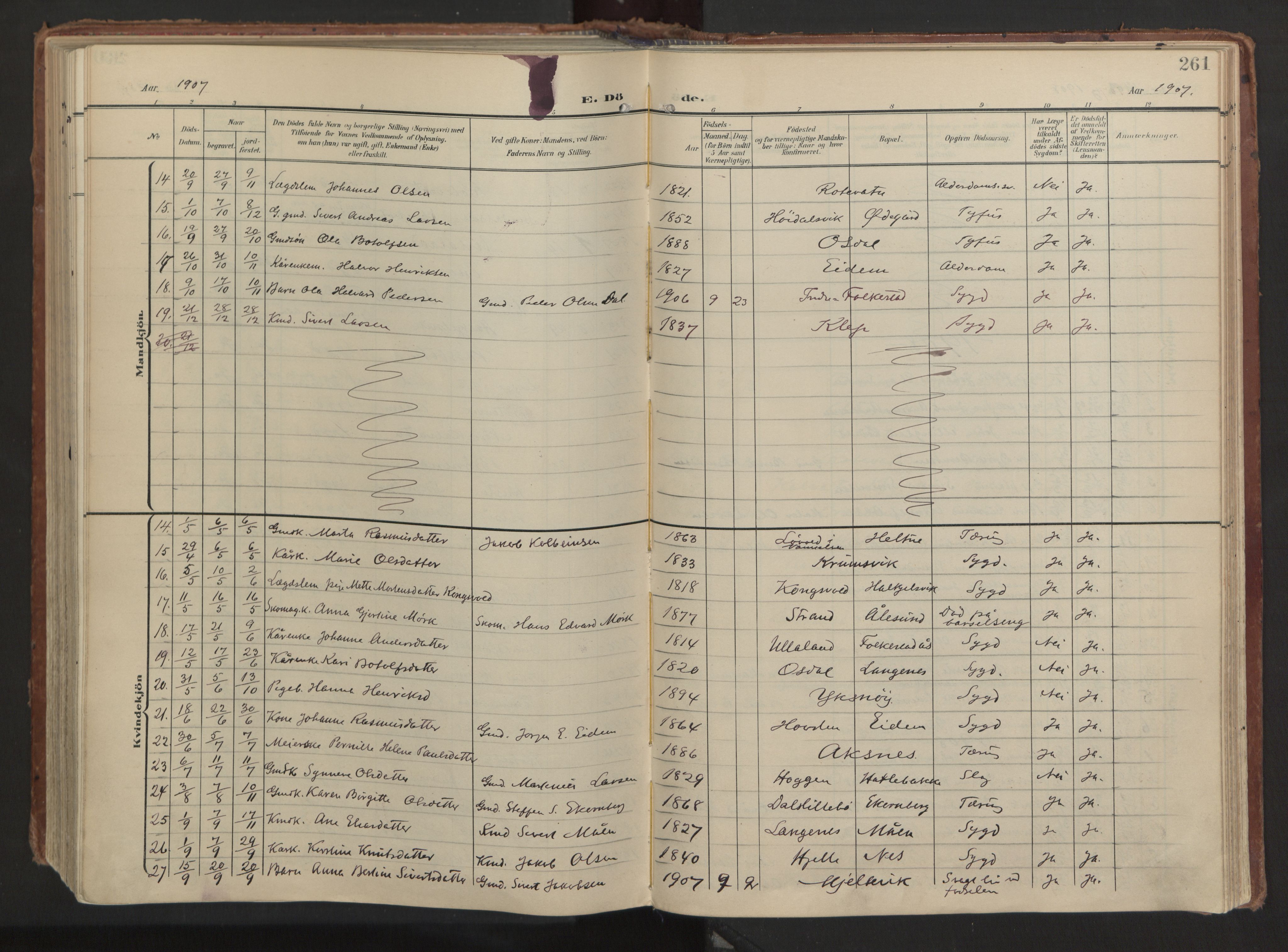 Ministerialprotokoller, klokkerbøker og fødselsregistre - Møre og Romsdal, AV/SAT-A-1454/511/L0144: Parish register (official) no. 511A11, 1906-1923, p. 261