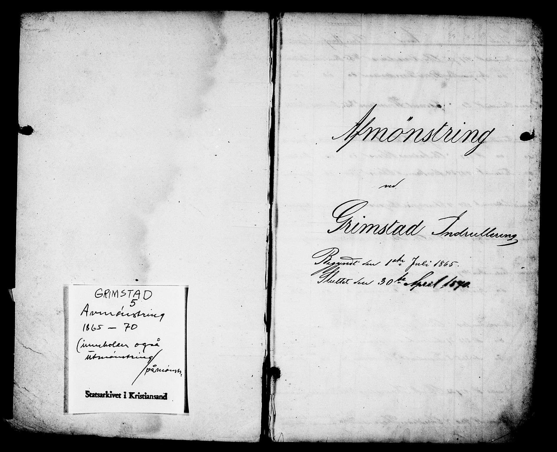 Grimstad mønstringskrets, AV/SAK-2031-0013/G/Ga/L0007: Avmønstring, V-36, 1865-1870, p. 1