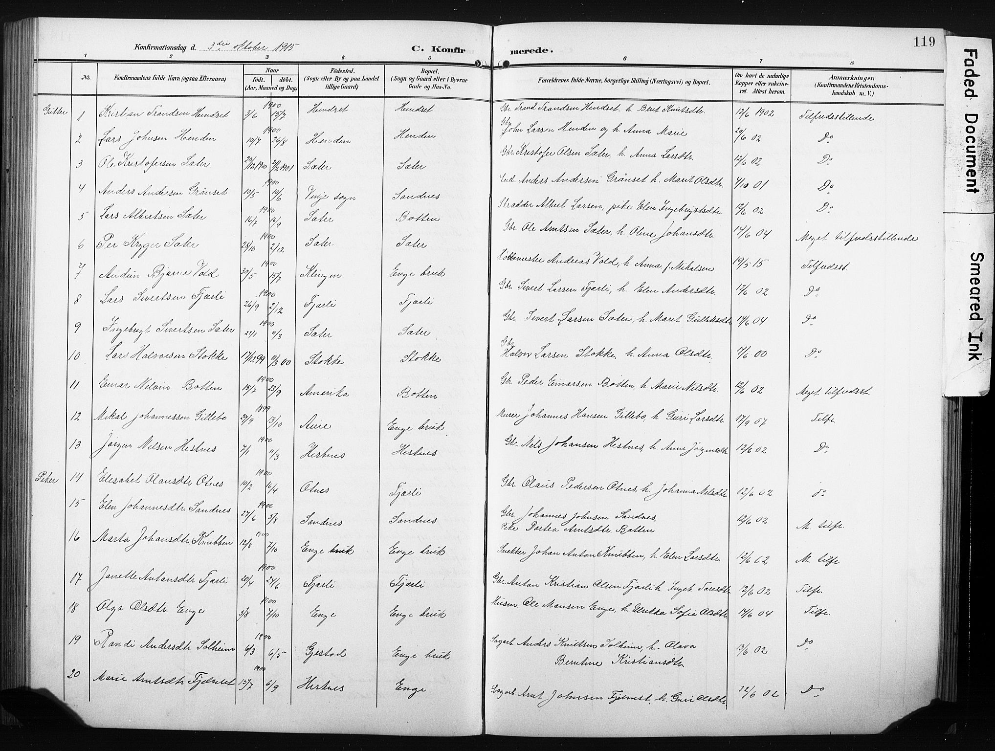 Ministerialprotokoller, klokkerbøker og fødselsregistre - Møre og Romsdal, AV/SAT-A-1454/580/L0927: Parish register (copy) no. 580C02, 1904-1932, p. 119