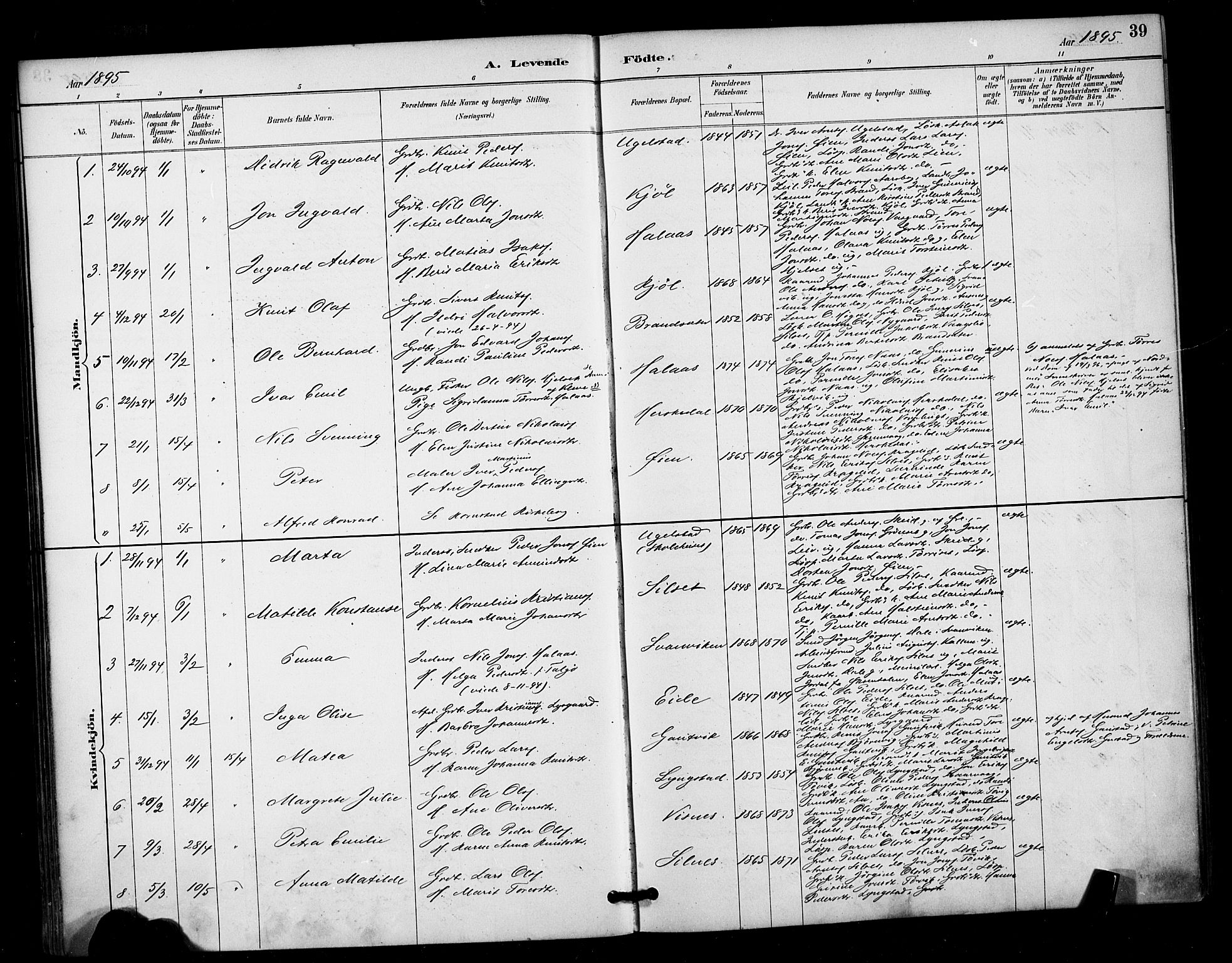 Ministerialprotokoller, klokkerbøker og fødselsregistre - Møre og Romsdal, AV/SAT-A-1454/571/L0836: Parish register (official) no. 571A01, 1884-1899, p. 39