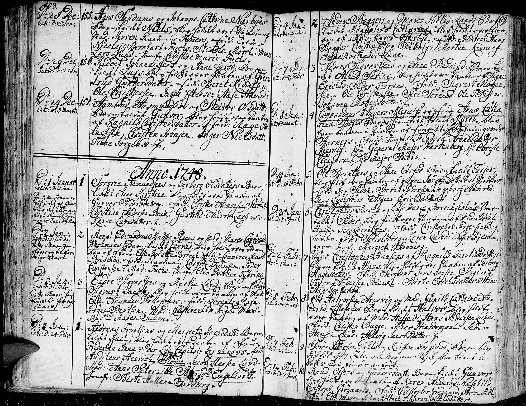 Kristiansand domprosti, SAK/1112-0006/F/Fa/L0001: Parish register (official) no. A 1, 1734-1793, p. 108-109