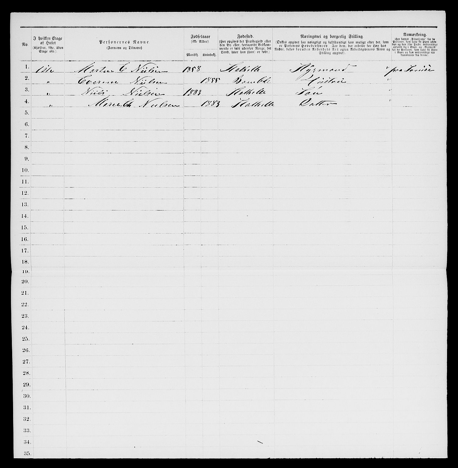 SAKO, 1885 census for 0803 Stathelle, 1885, p. 108