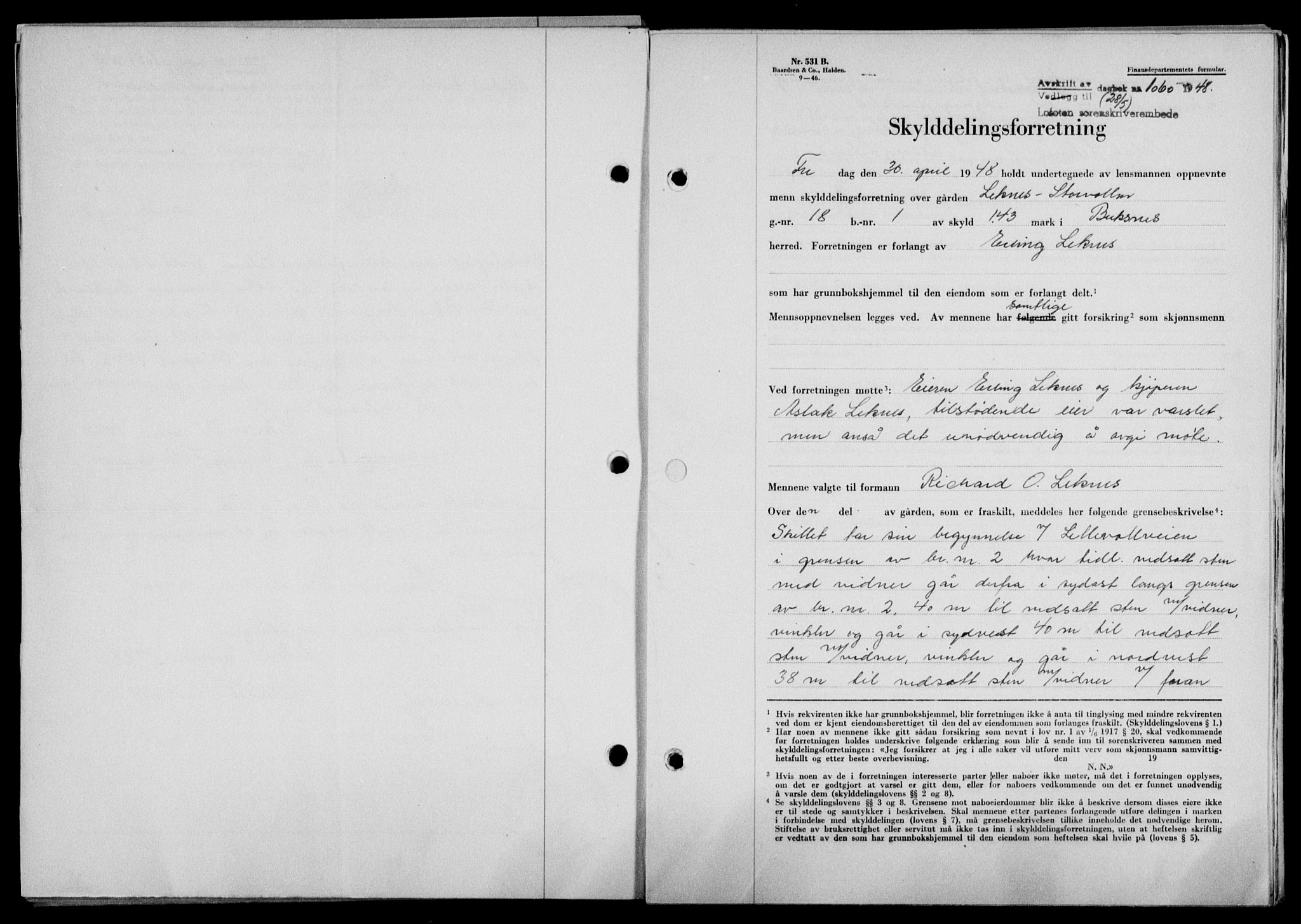 Lofoten sorenskriveri, SAT/A-0017/1/2/2C/L0018a: Mortgage book no. 18a, 1948-1948, Diary no: : 1060/1948