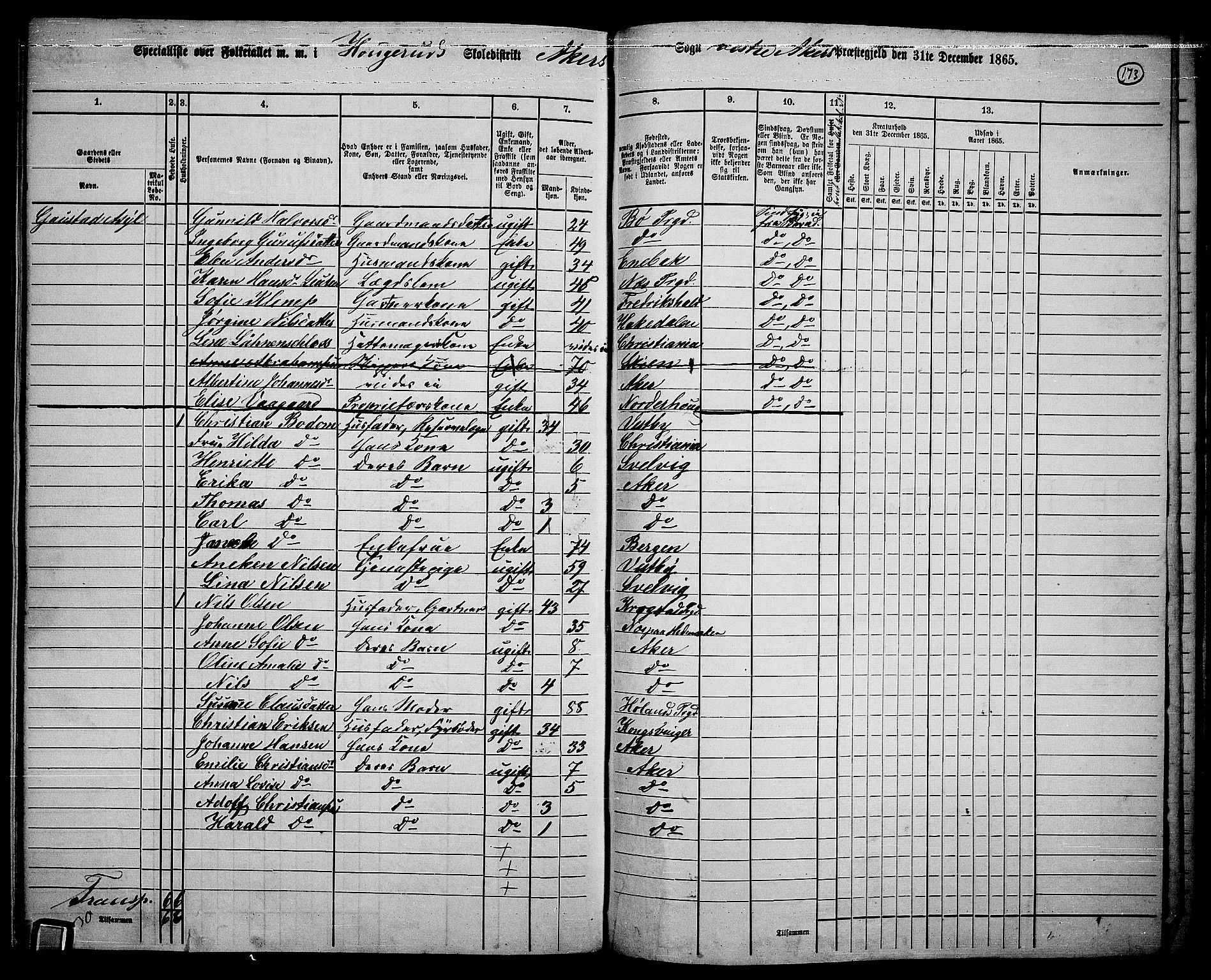 RA, 1865 census for Vestre Aker, 1865, p. 154