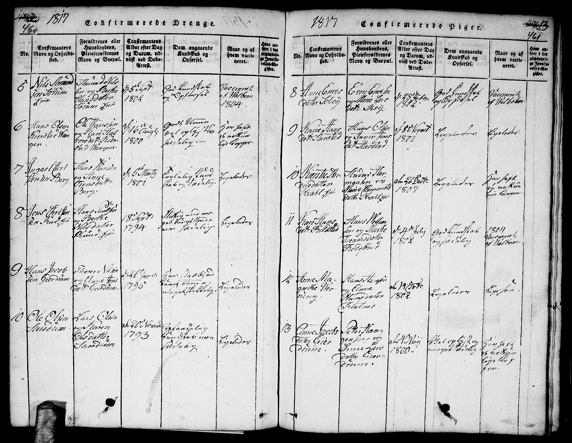 Gjerdrum prestekontor Kirkebøker, SAO/A-10412b/F/Fa/L0004: Parish register (official) no. I 4, 1816-1836, p. 460-461