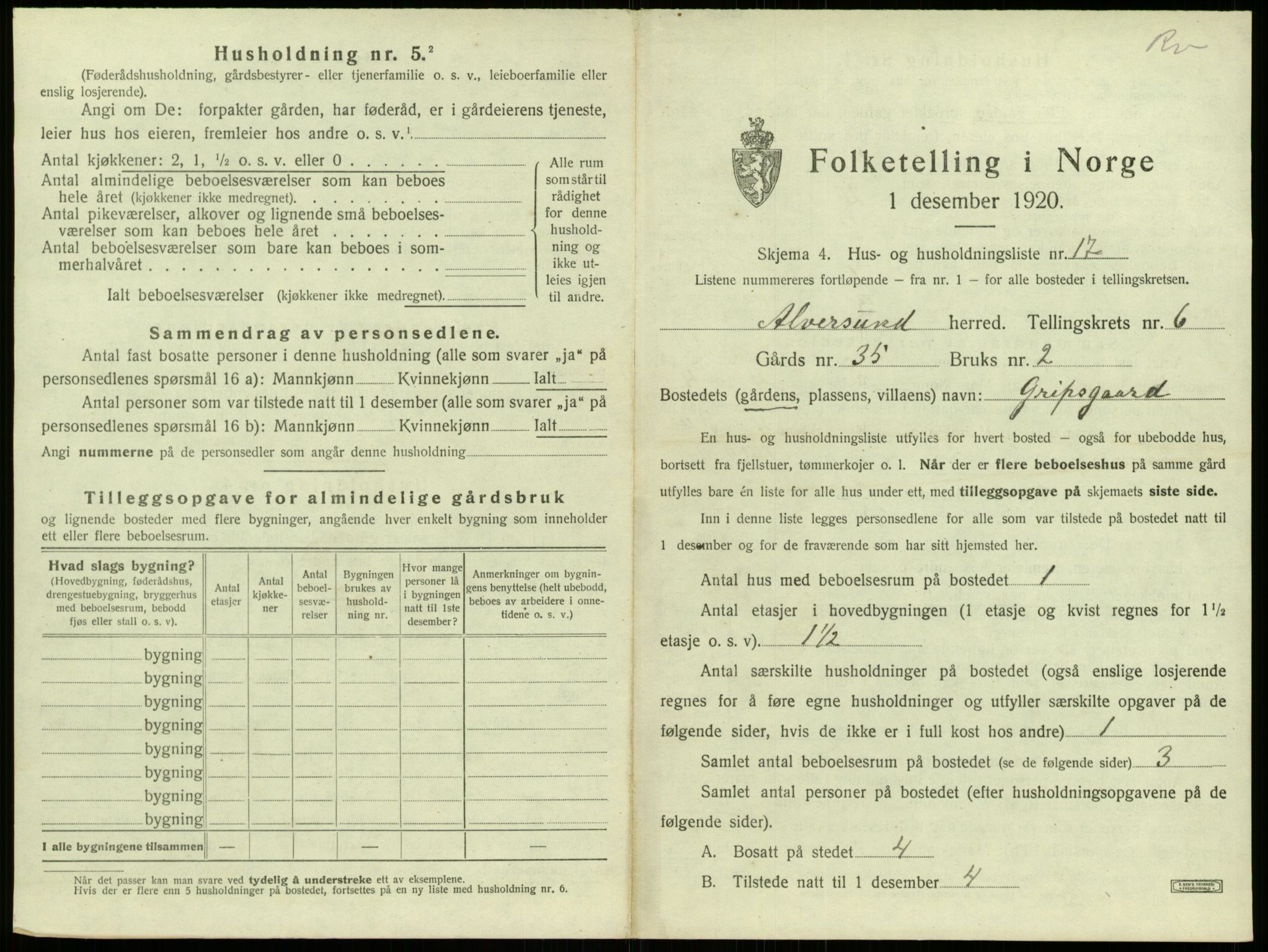 SAB, 1920 census for Alversund, 1920, p. 549