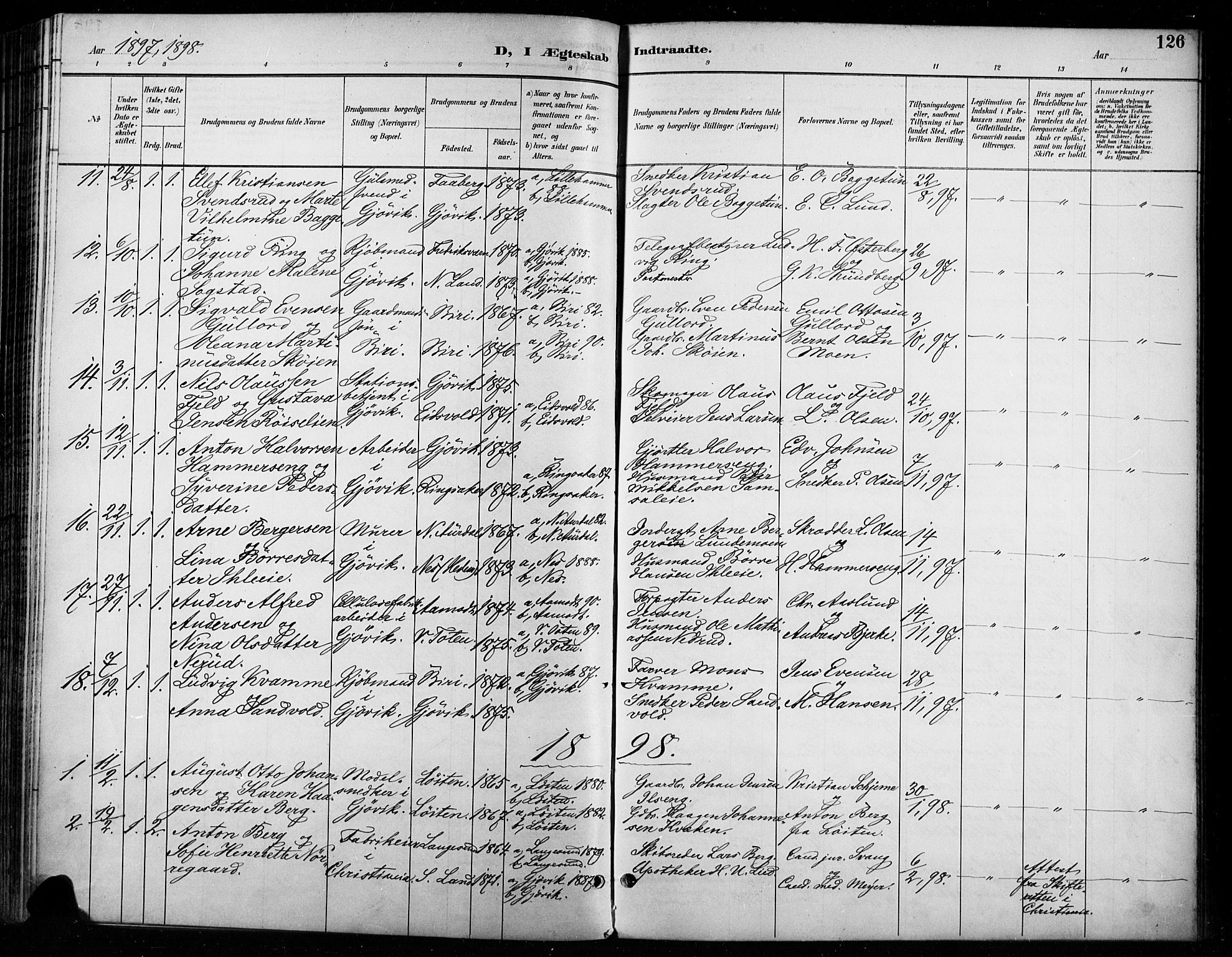 Vardal prestekontor, SAH/PREST-100/H/Ha/Haa/L0011: Parish register (official) no. 11, 1891-1901, p. 126